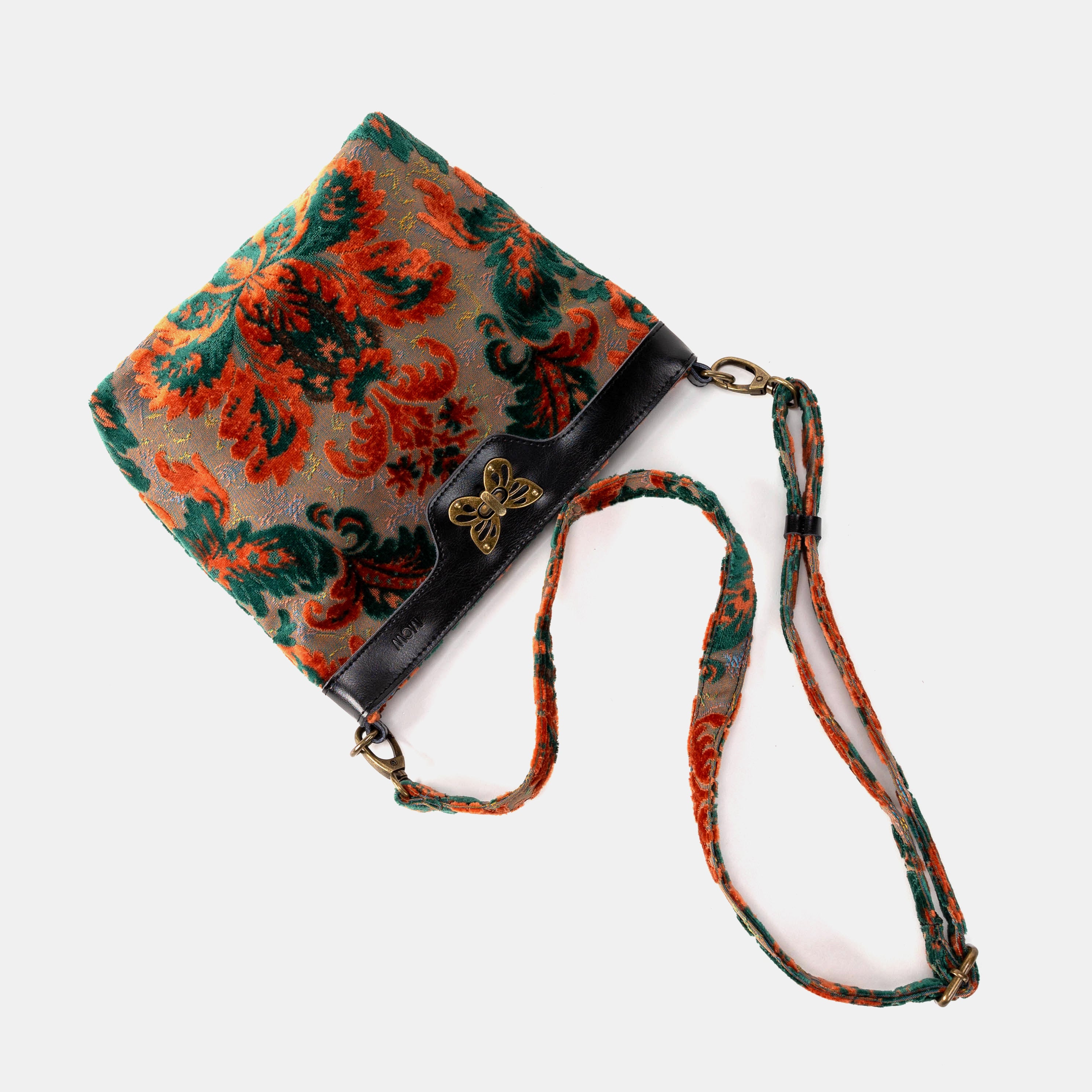 Burnout Velvet Revival Jade Butterfly Crossbody Bag of America lay flat