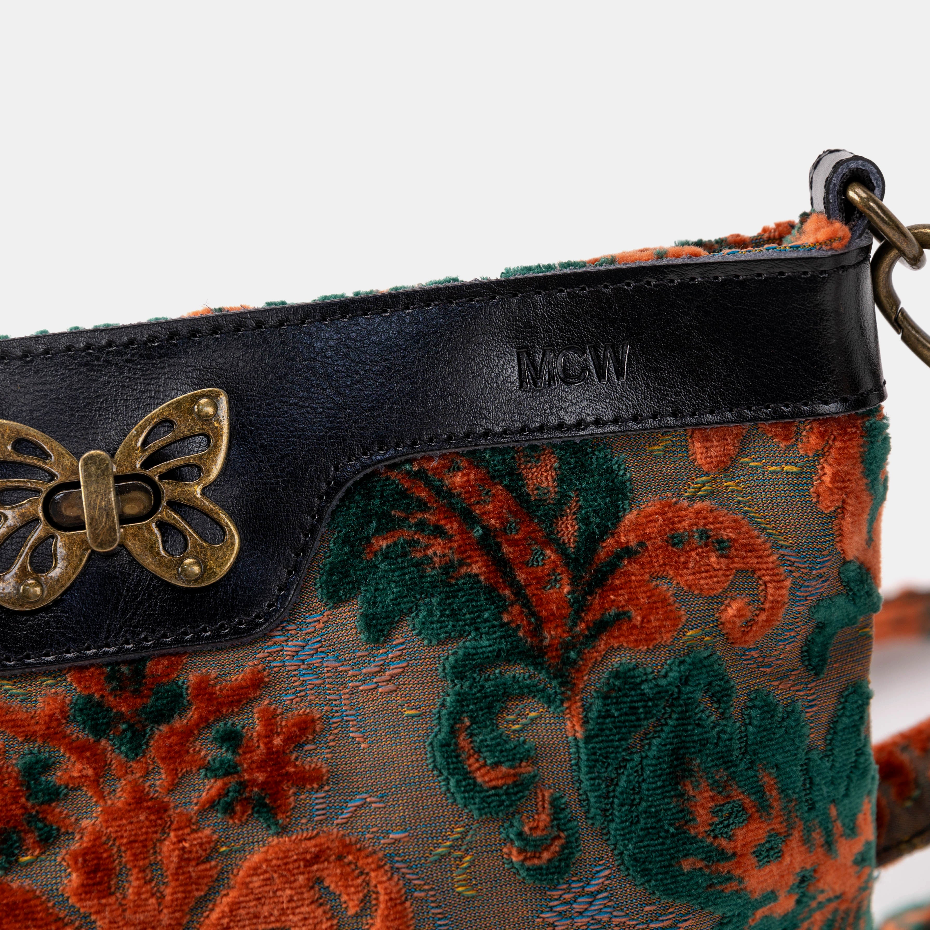 Burnout Velvet Revival Jade Butterfly Crossbody Bag of America detail