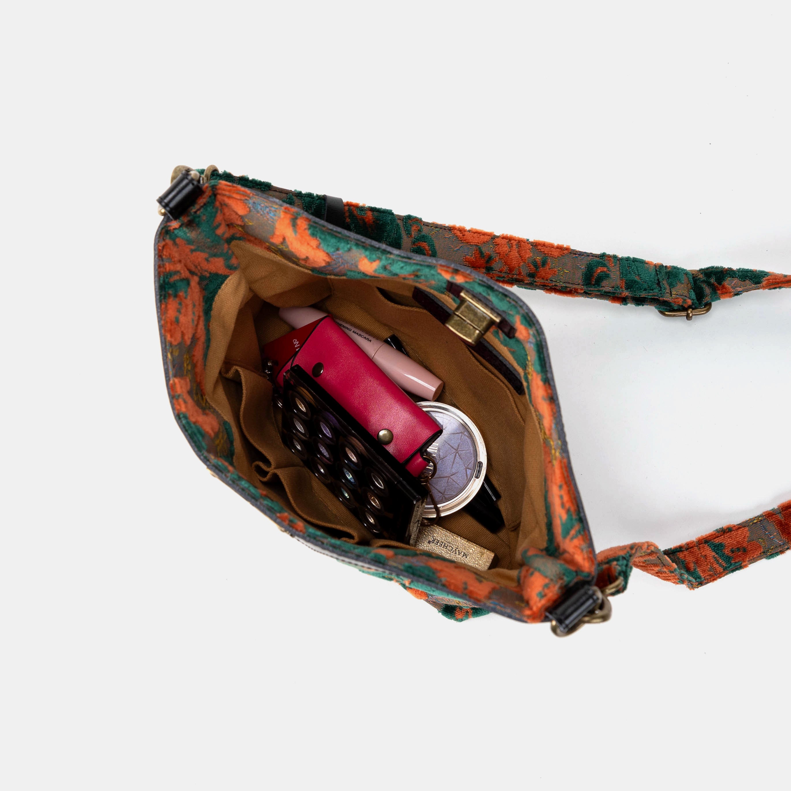 Burnout Velvet Revival Jade Butterfly Crossbody Bag of America in use