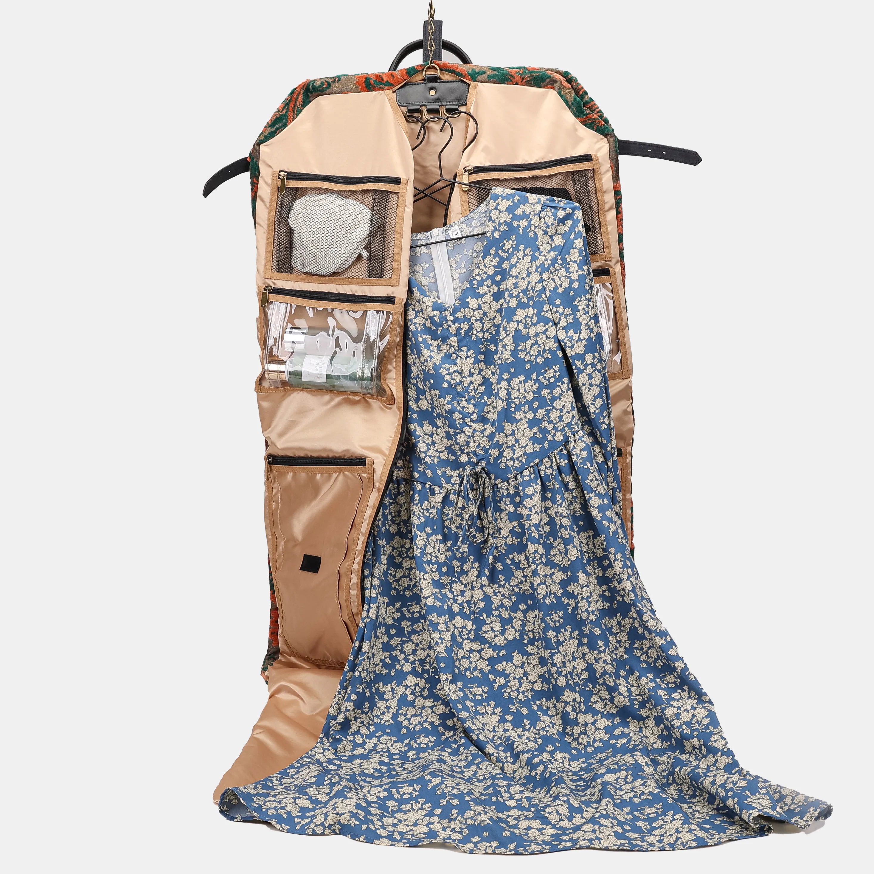 Burnout Velvet Revival Jade Carpet Garment Bag Carpetbag of America in use