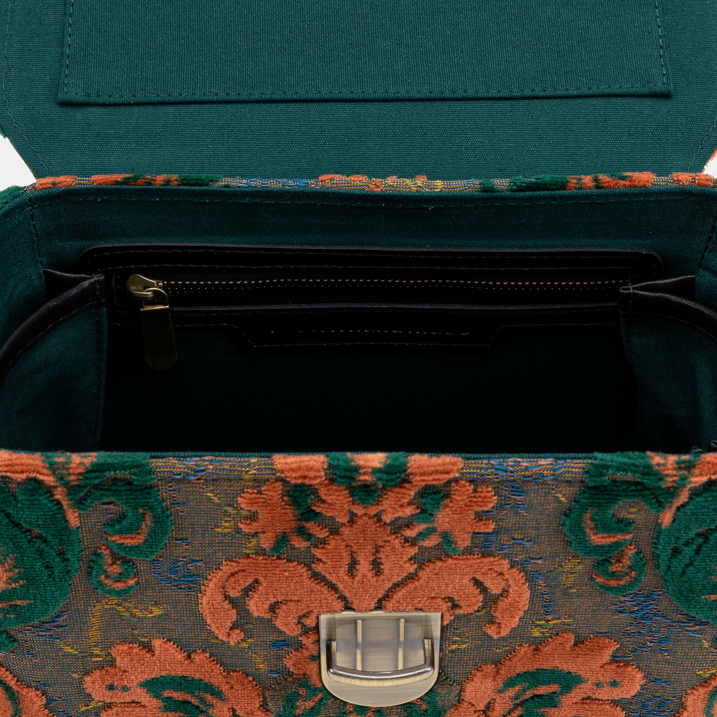 Burnout Velvet Revival Jade Clara Medium Train Case Purse of America inside pocket