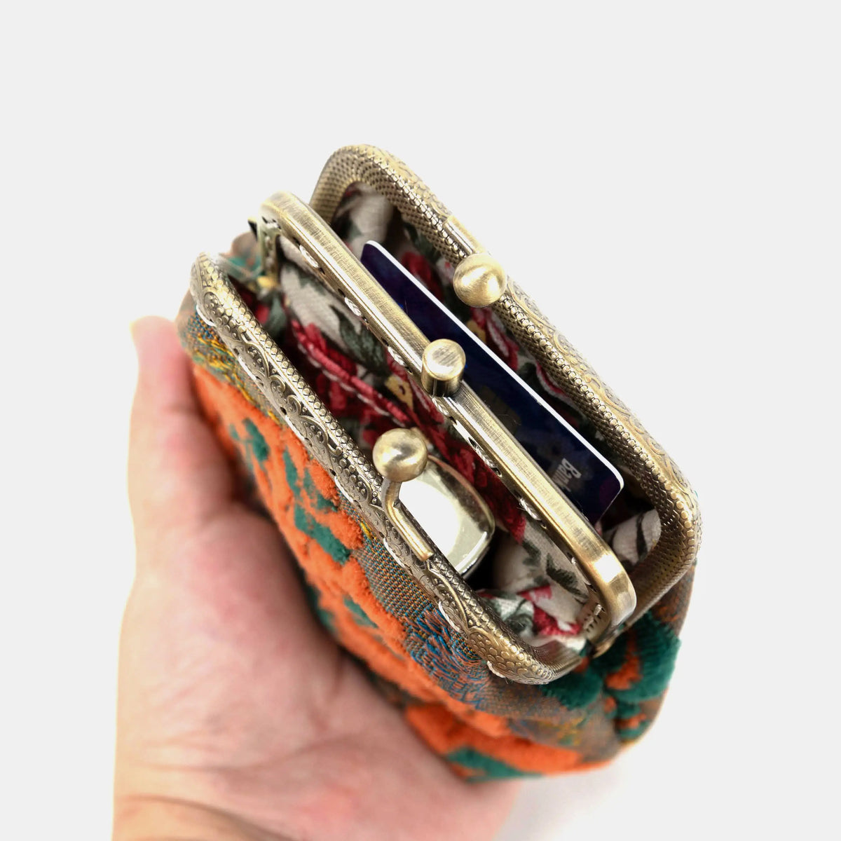 Burnout Velvet Revival Jade Double Kiss Clasp Coin Purse of America open-2