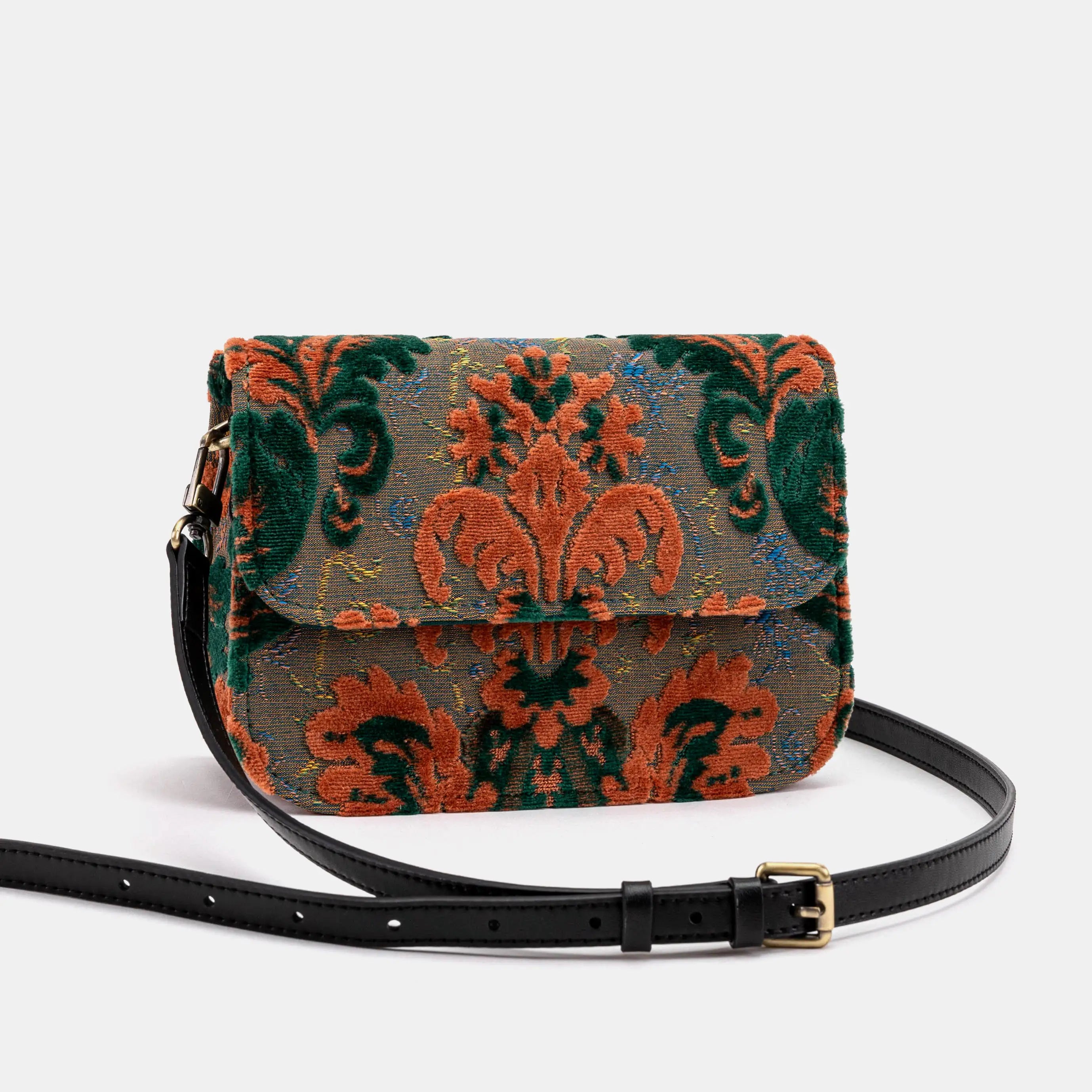 Burnout Velvet Revival Jade Flap Crossbody Bag of America front side
