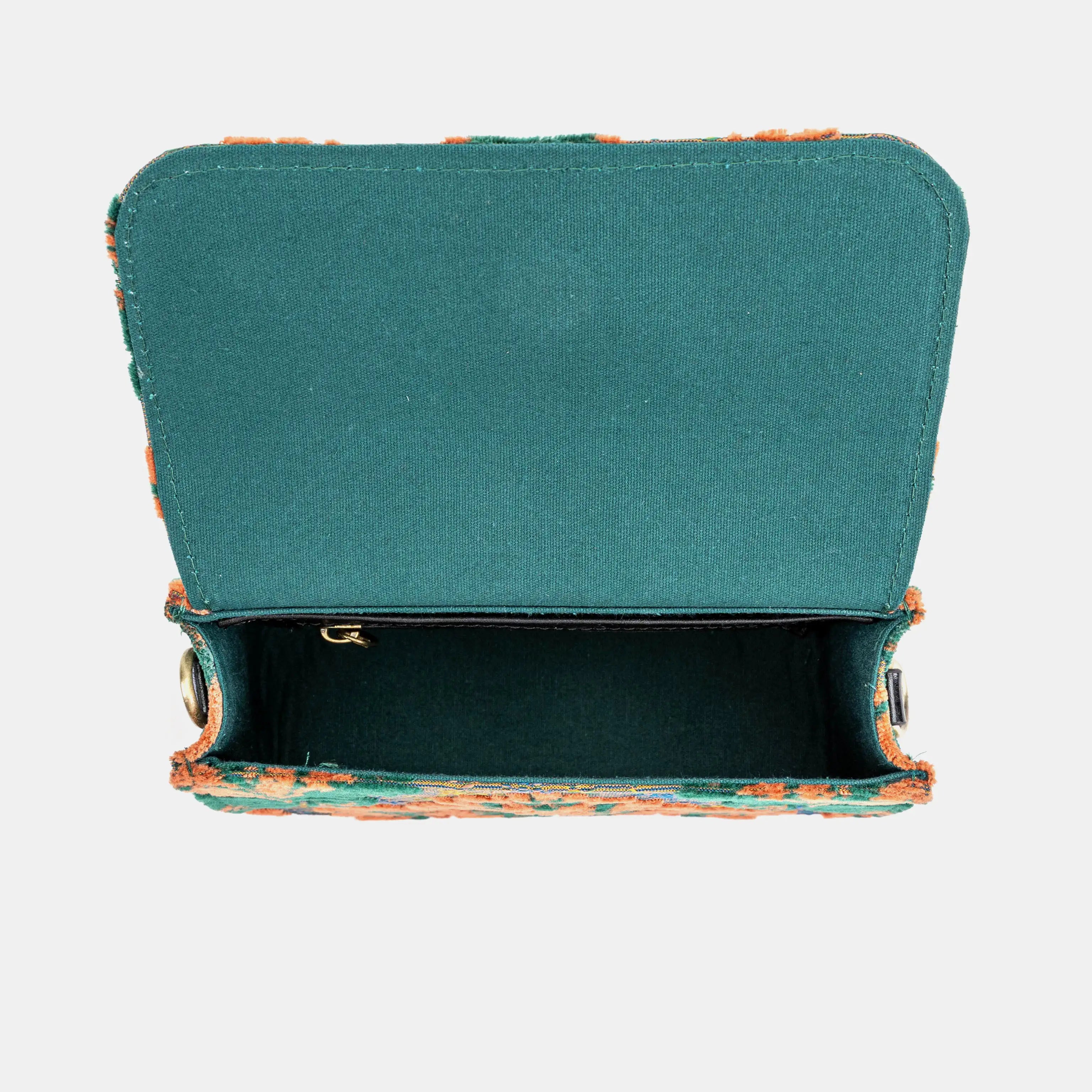 Burnout Velvet Revival Jade Flap Crossbody Bag of America inside