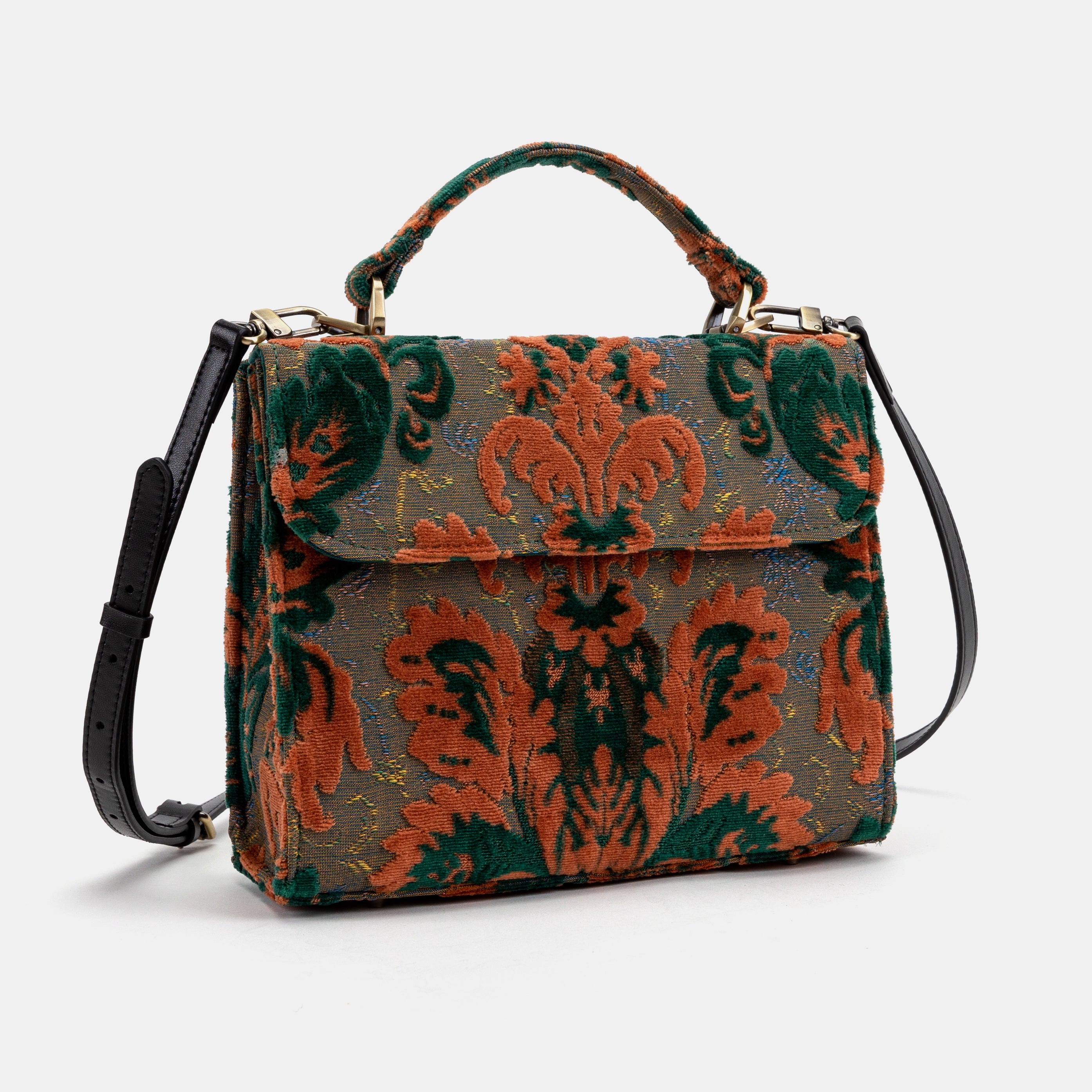 Burnout Velvet Revival Jade Flap Satchel of America with straps