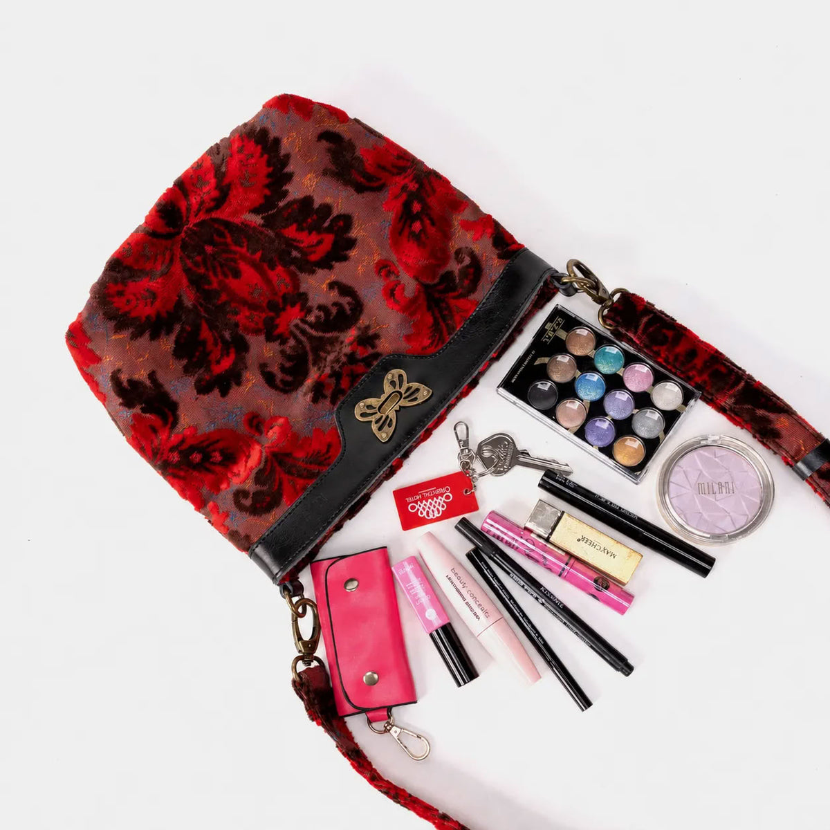 Burnout Velvet Revival Scarlet Butterfly Crossbody Bag of America capacity
