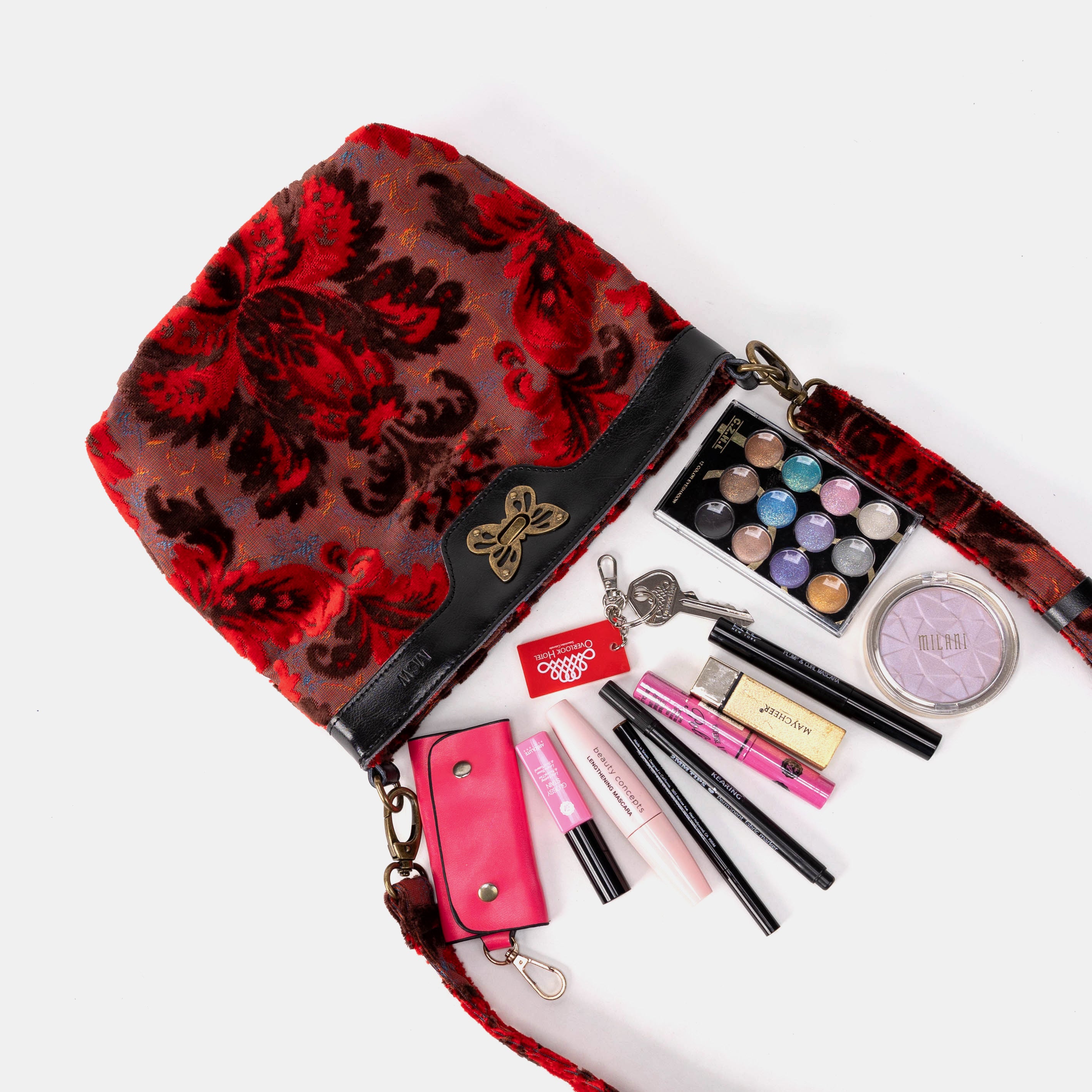 Burnout Velvet Revival Scarlet Butterfly Crossbody Bag of America capacity