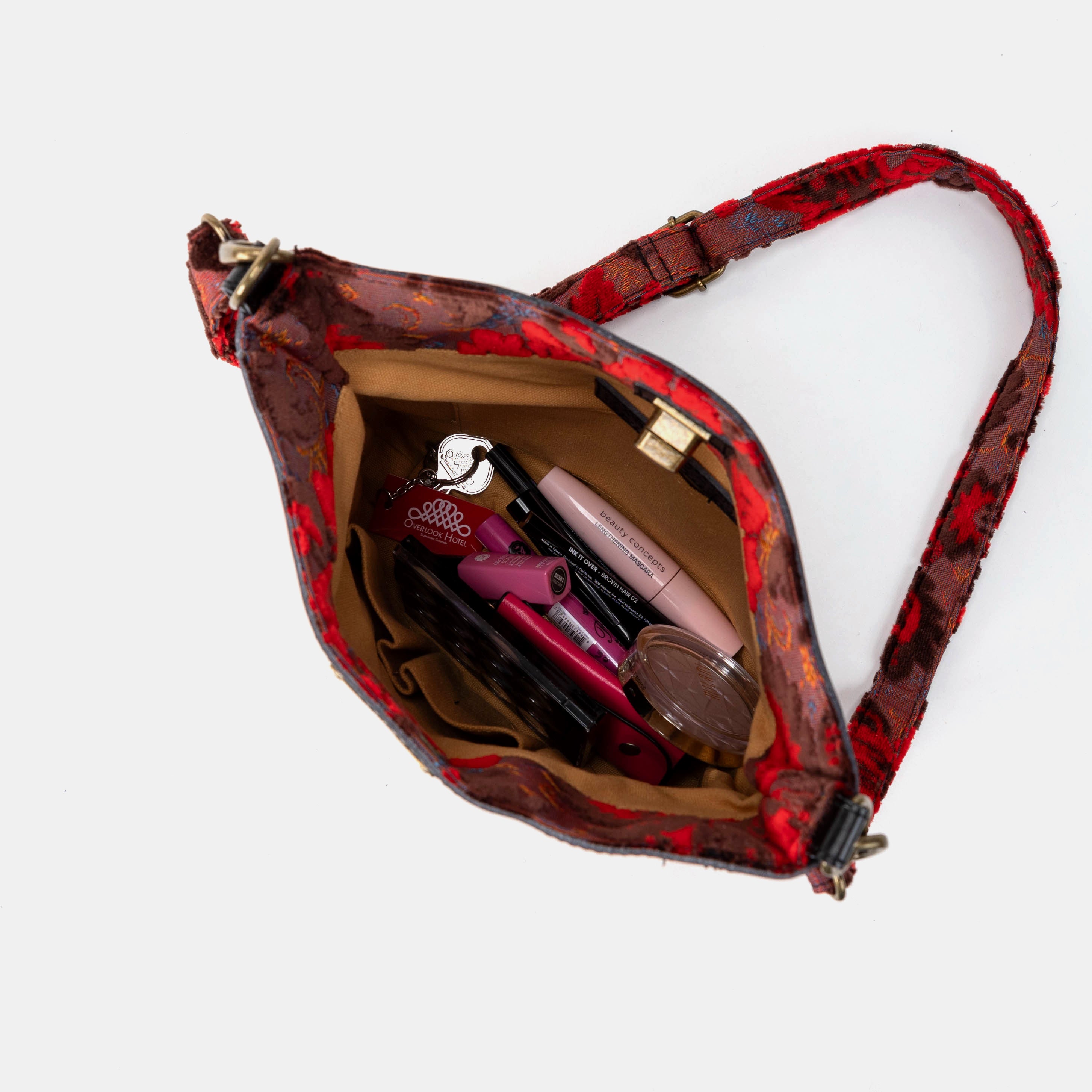 Burnout Velvet Revival Scarlet Butterfly Crossbody Bag of America in use