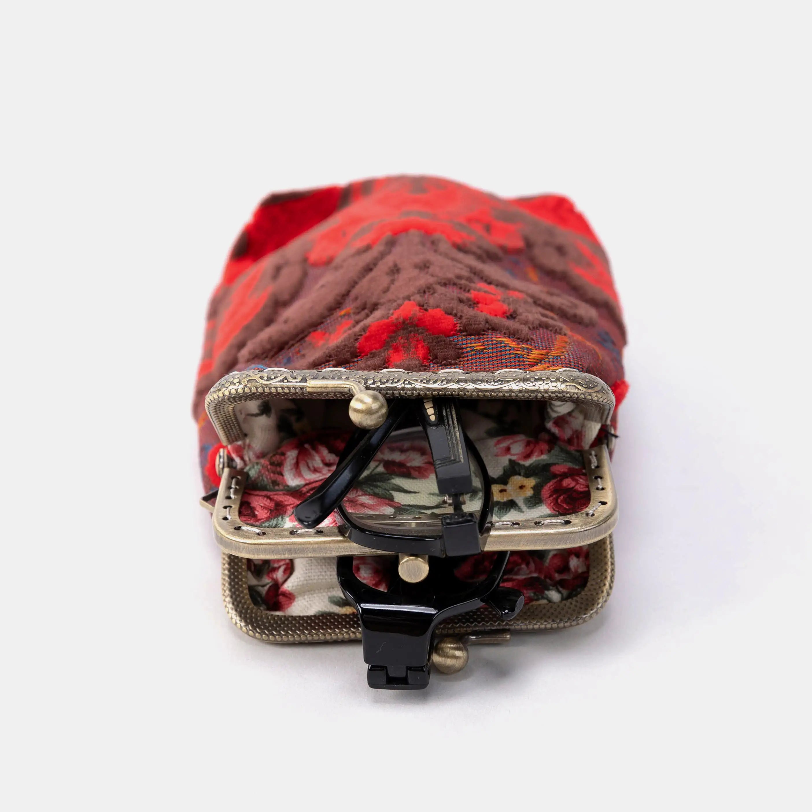 Burnout Velvet Revival Scarlet Carpet Eyeglasses Case front open mouth