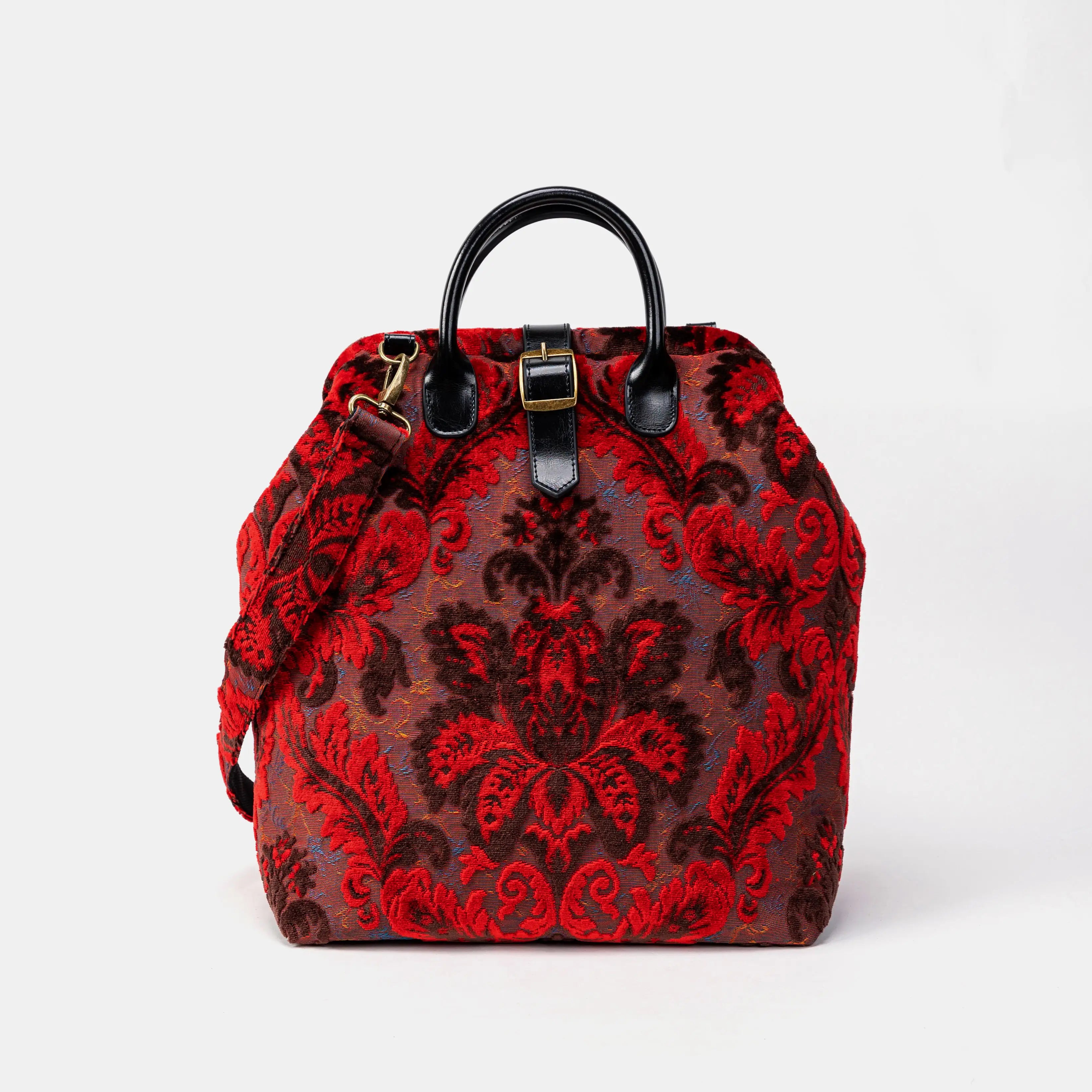 Burnout Velvet Revival Scarlet Carpet Laptop Backpack of America front with strap