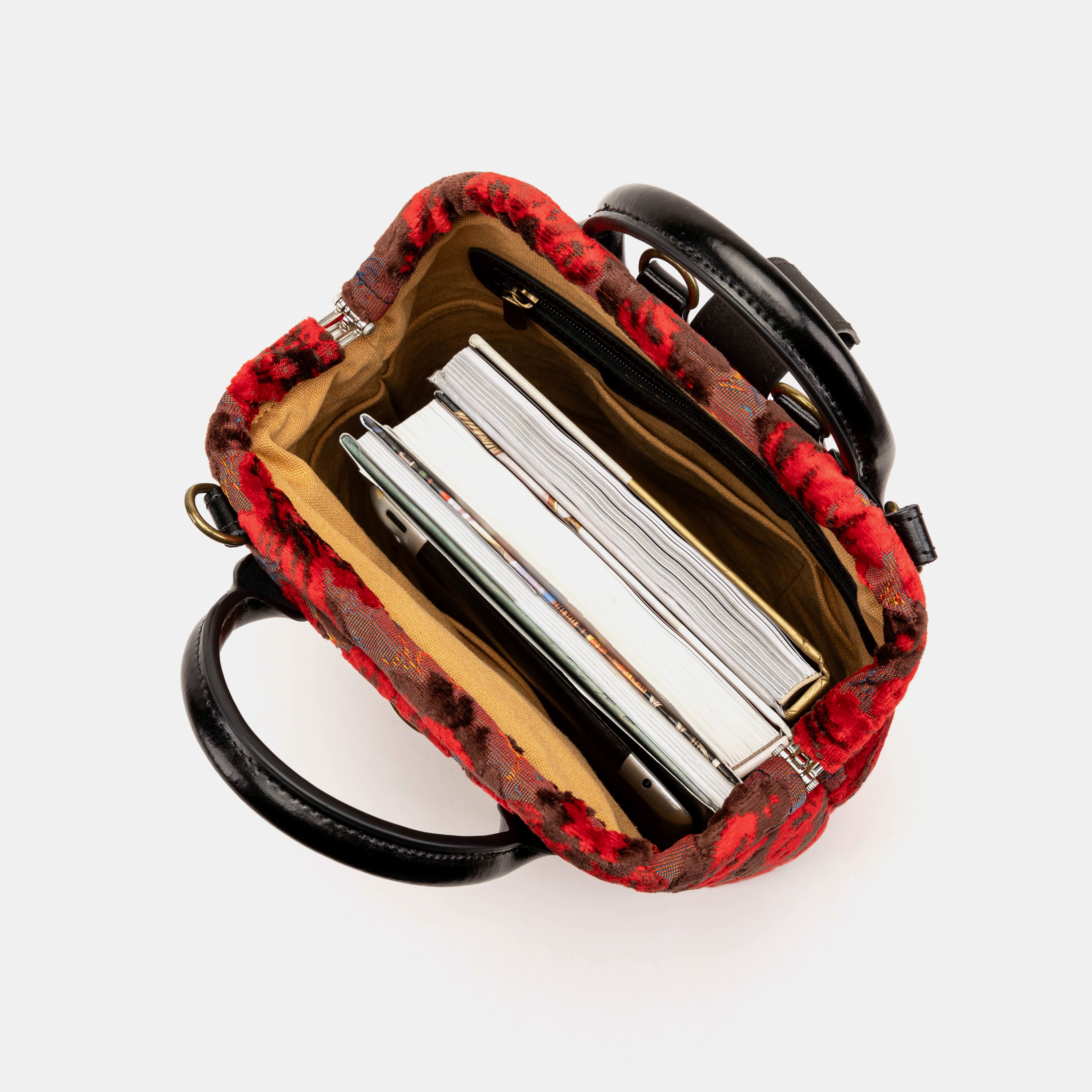 Burnout Velvet Revival Scarlet Everyday Backpack of America in use