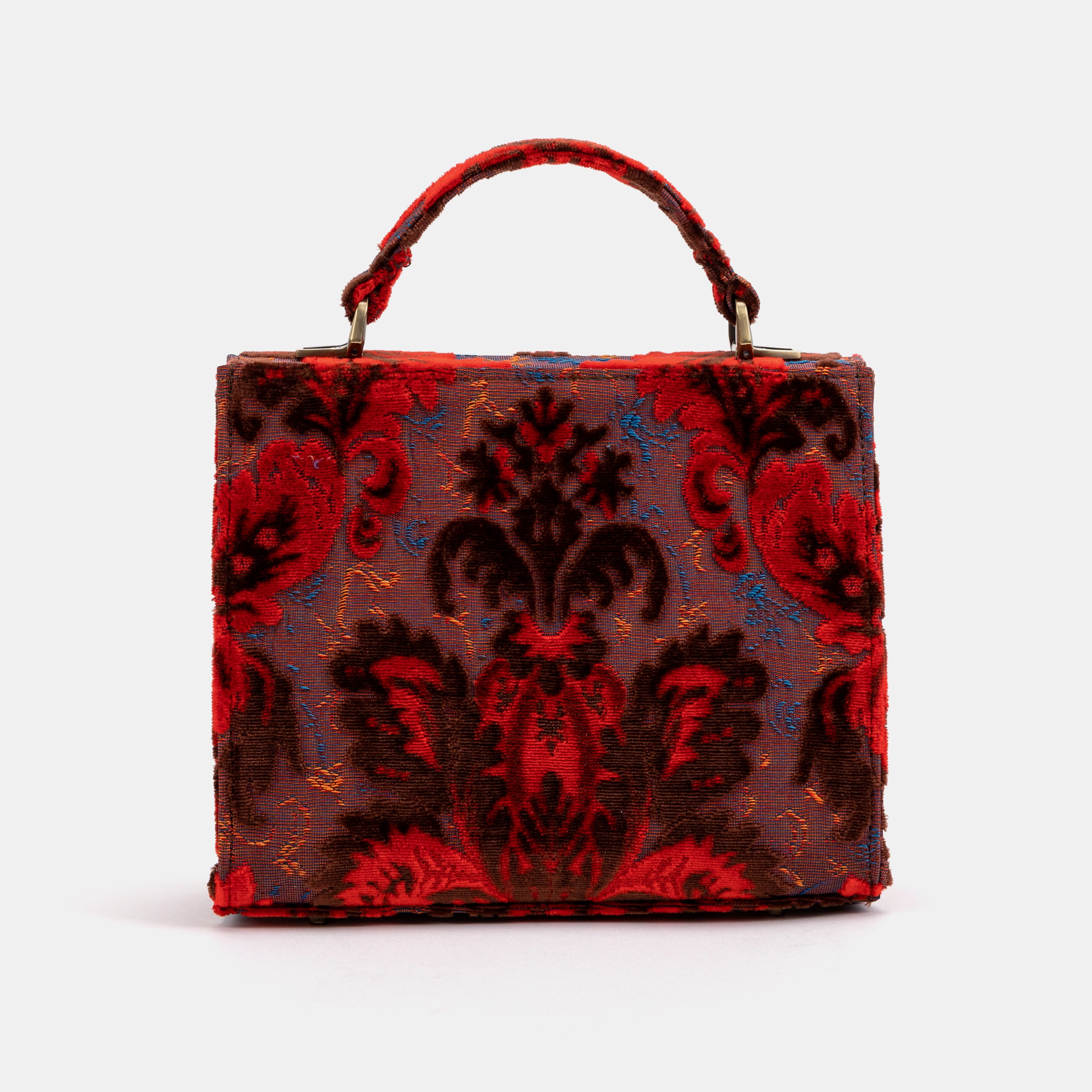 Burnout Velvet Revival Scarlet Flap Satchel Carpetbag of America back