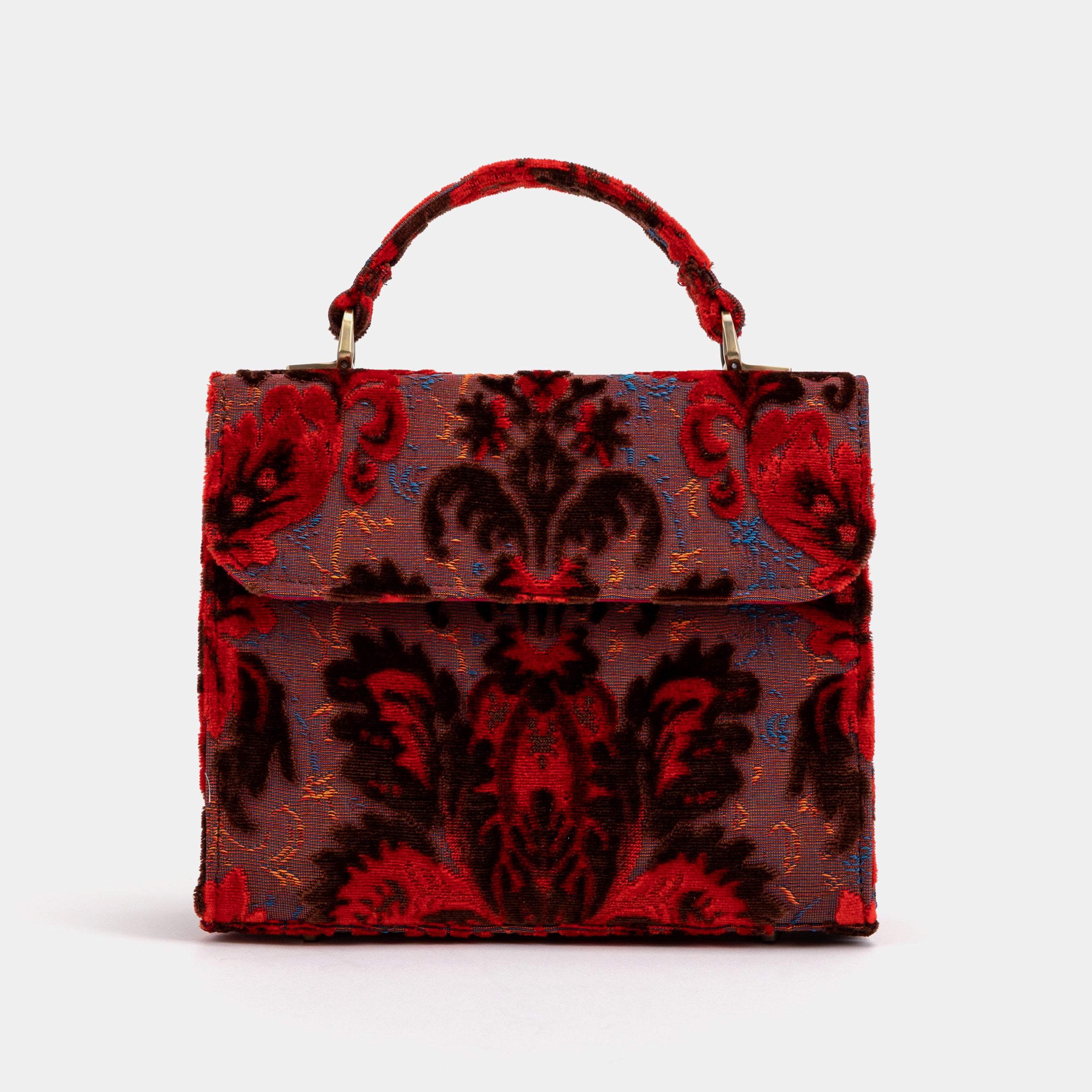 Burnout Velvet Revival Scarlet Flap Satchel Carpetbag of America MAIN