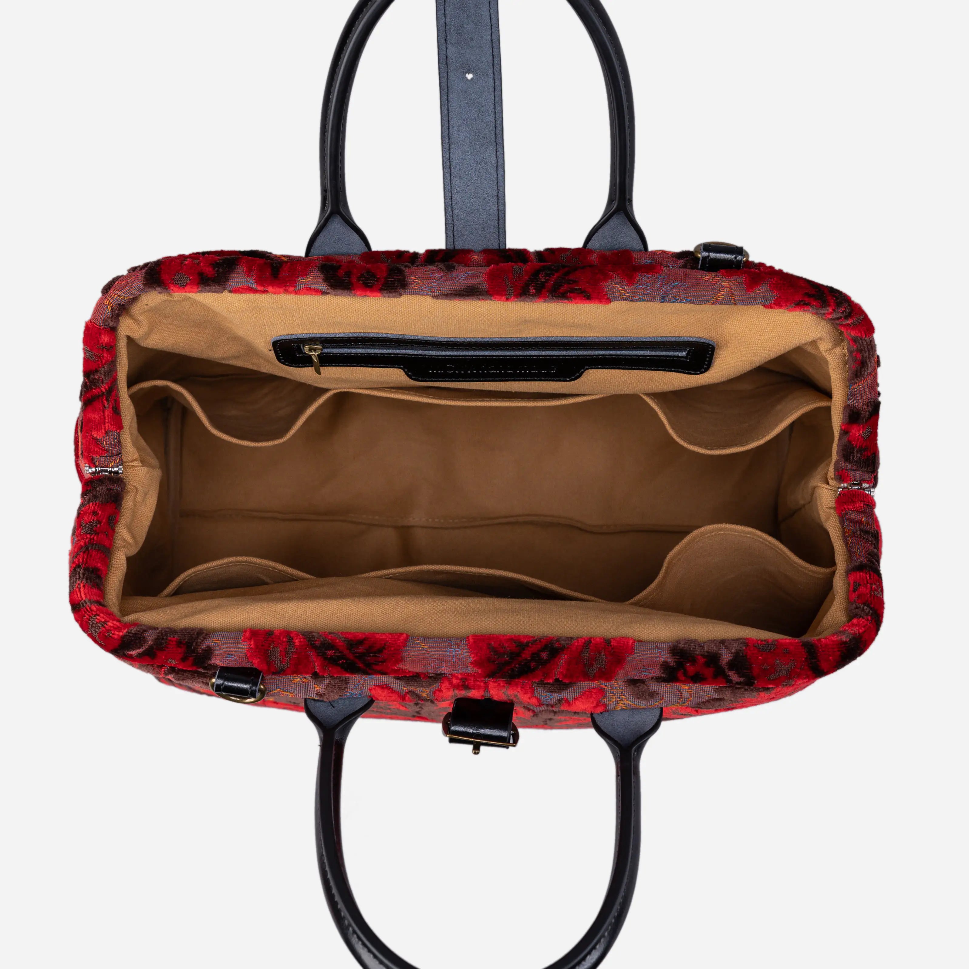 Burnout Velvet Revival Scarlet Mary Poppins Weekender Carpetbag inside