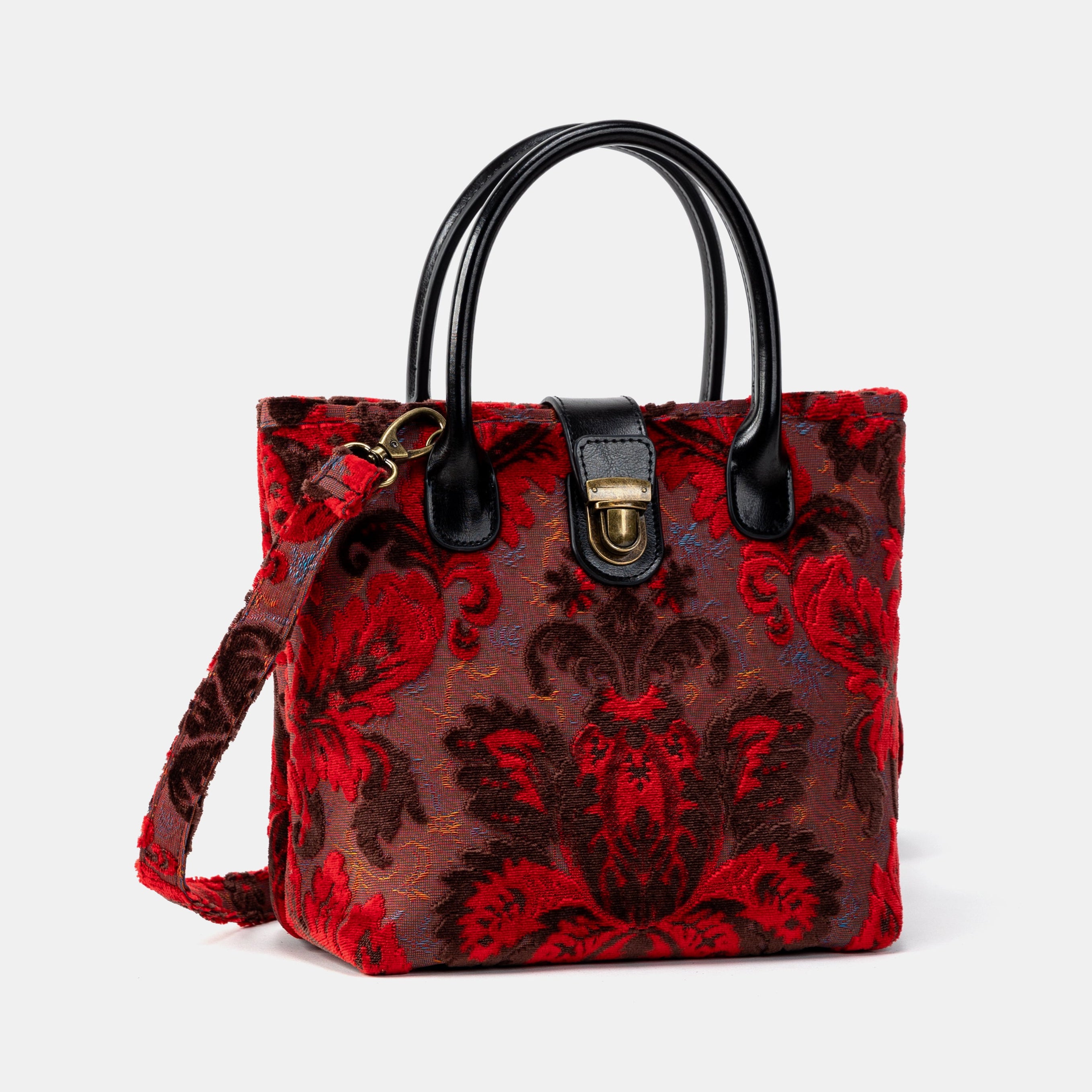 Burnout Velvet Revival Scarlet Tuck Lock Carpet Satchel of America front