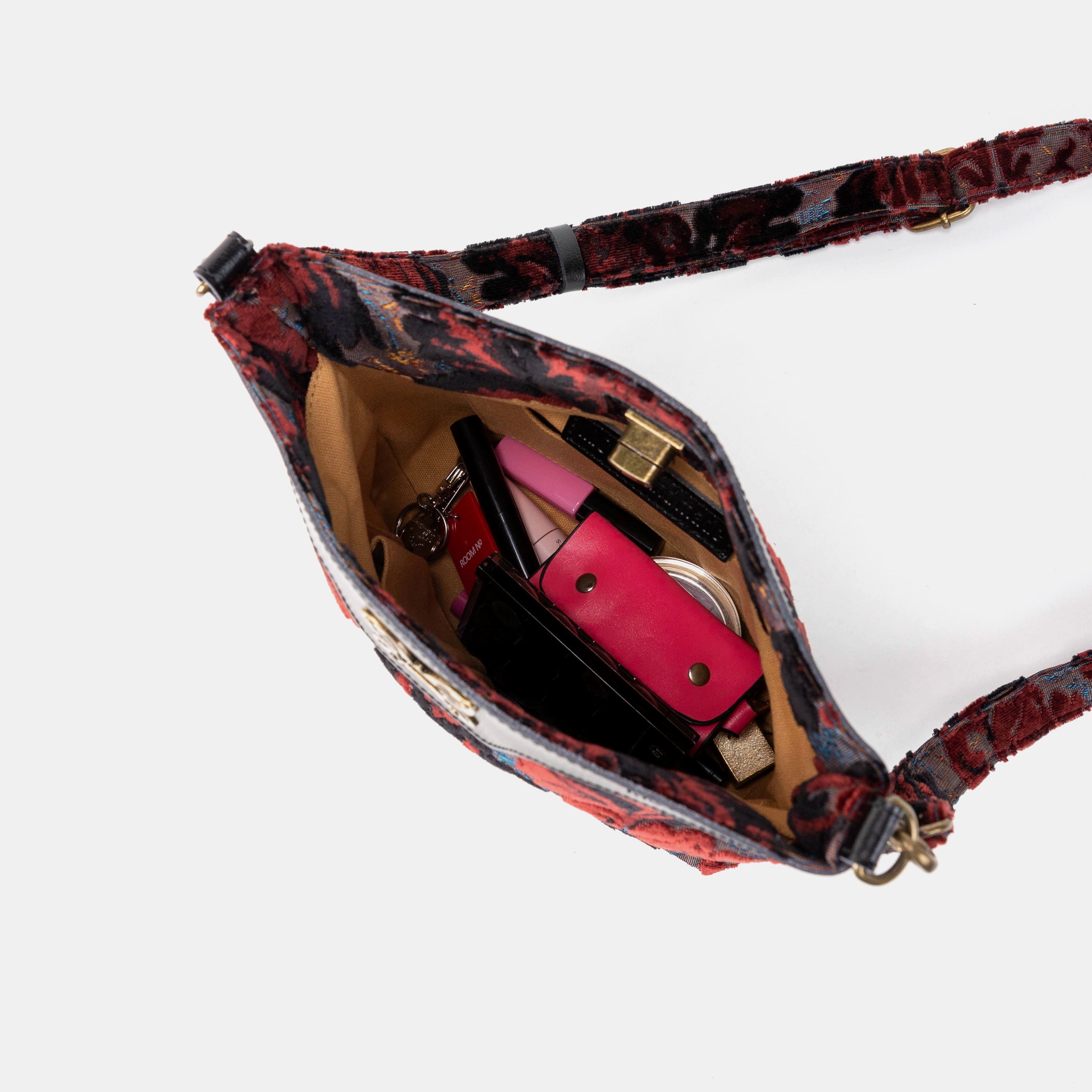 Burnout Velvet Revival Sephia Butterfly Crossbody Bag of America in use