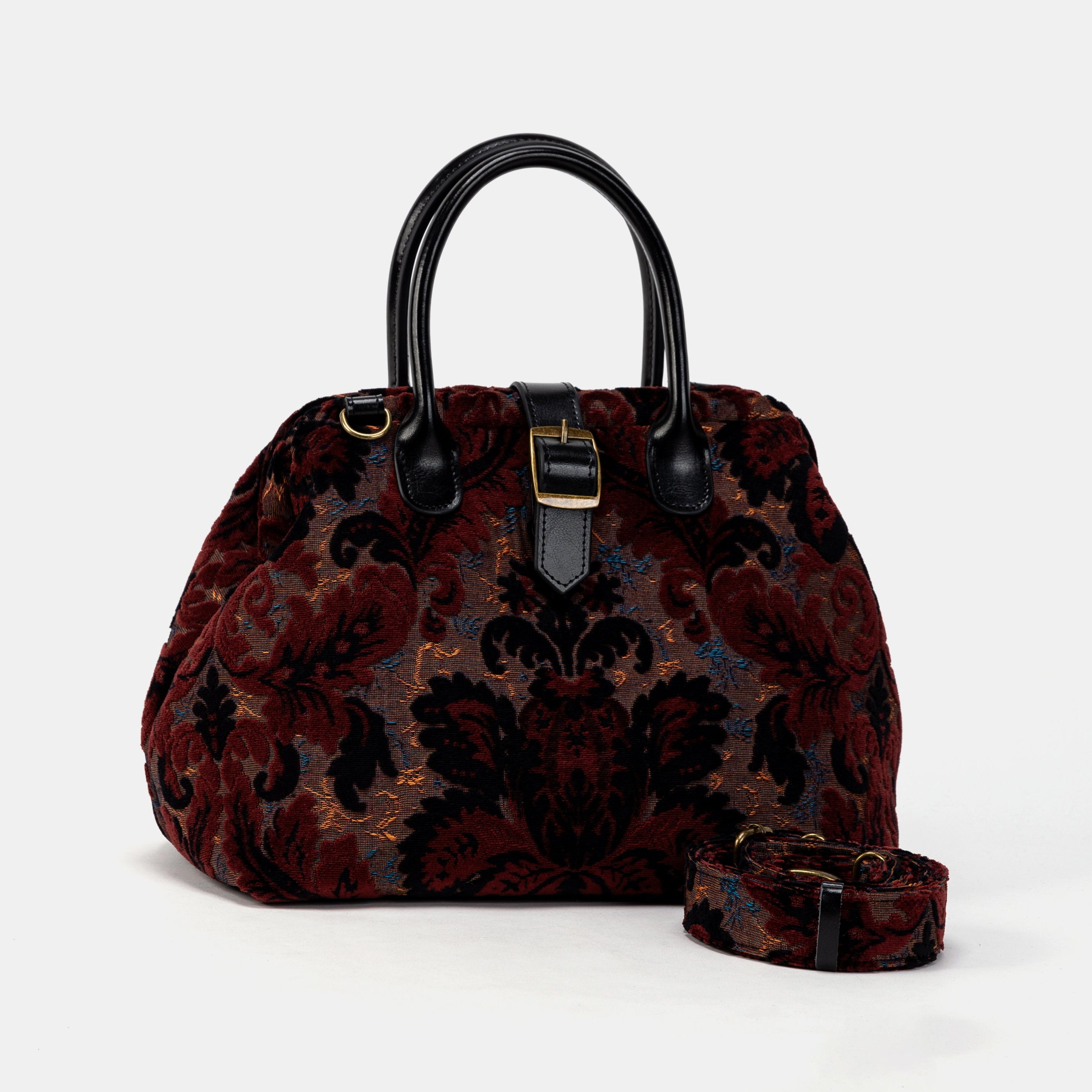 Burnout Velvet Revival Sephia Carpet Handbag Purse of America with strap