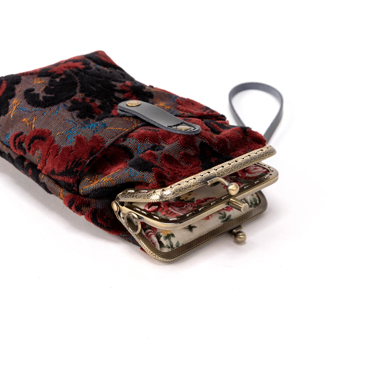Burnout Velvet Revival Sephia Carpet Phone Case Carpetbag of America flat lay open mouth