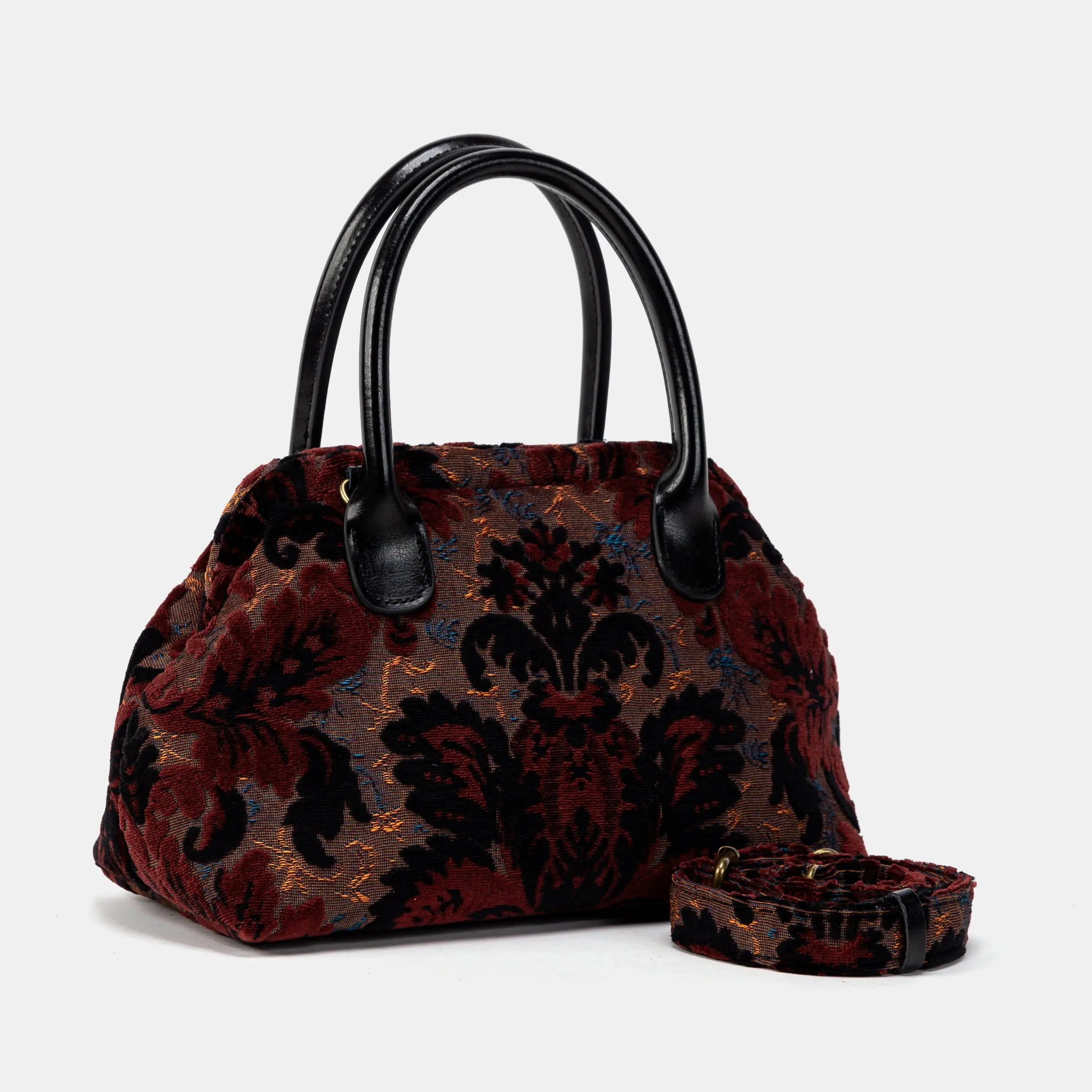 Burnout Velvet Revival Sephia Carpet Satchel Carpetbag of America with strap