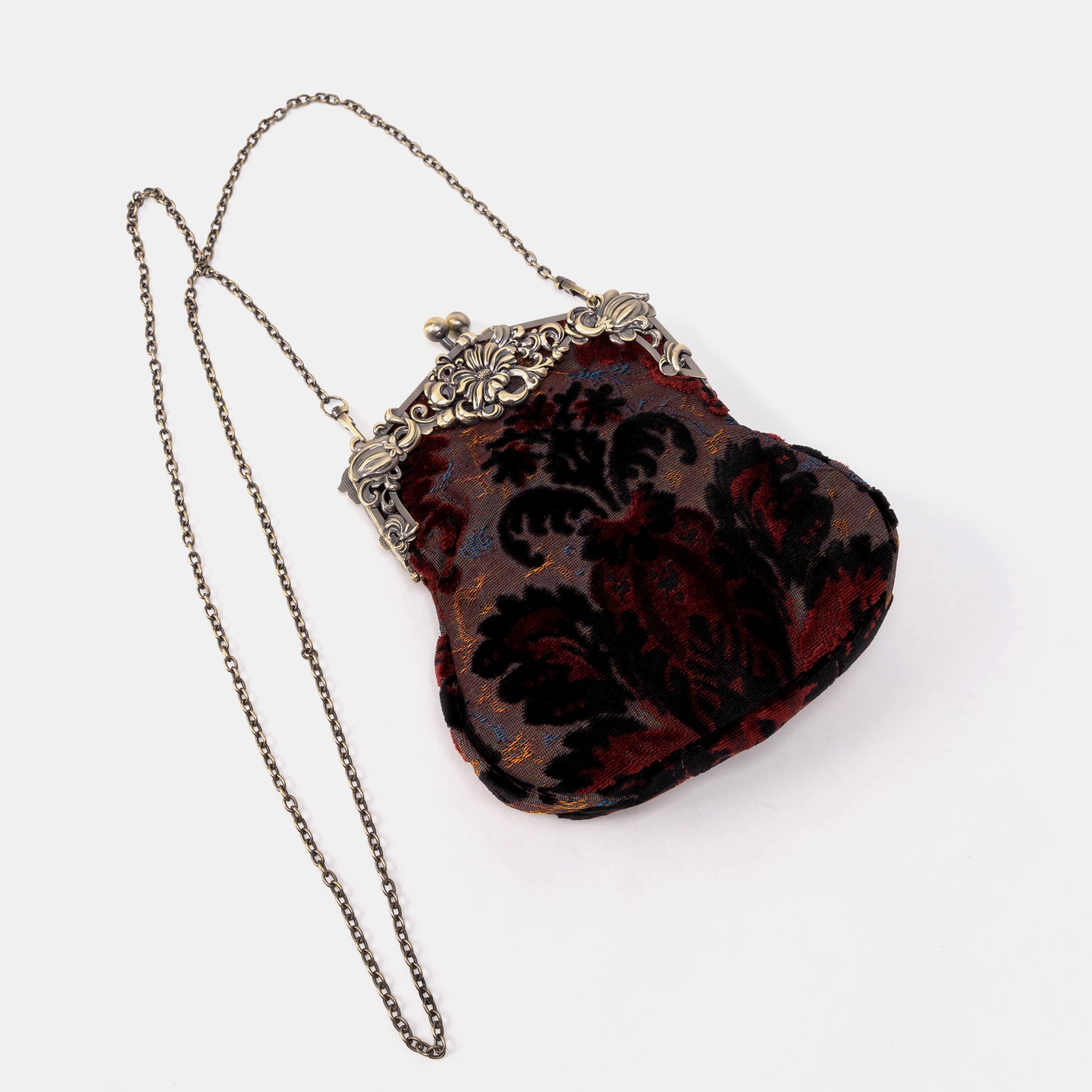 Burnout Velvet Revival Sephia Chatelaine Purse Large of America with long chain