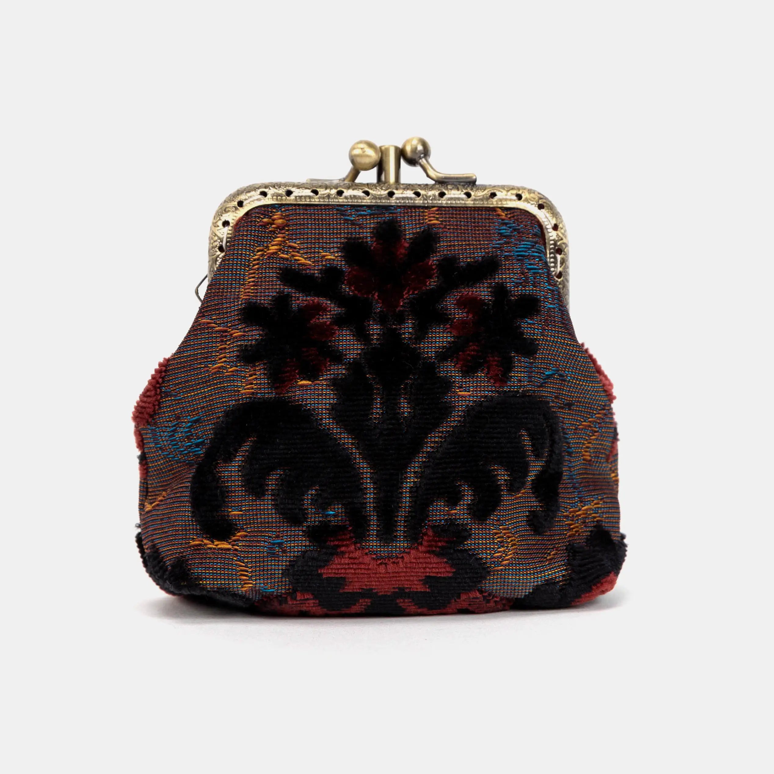 Burnout Velvet Revival Sephia Double Kiss Clasp Coin Purse of America front-1