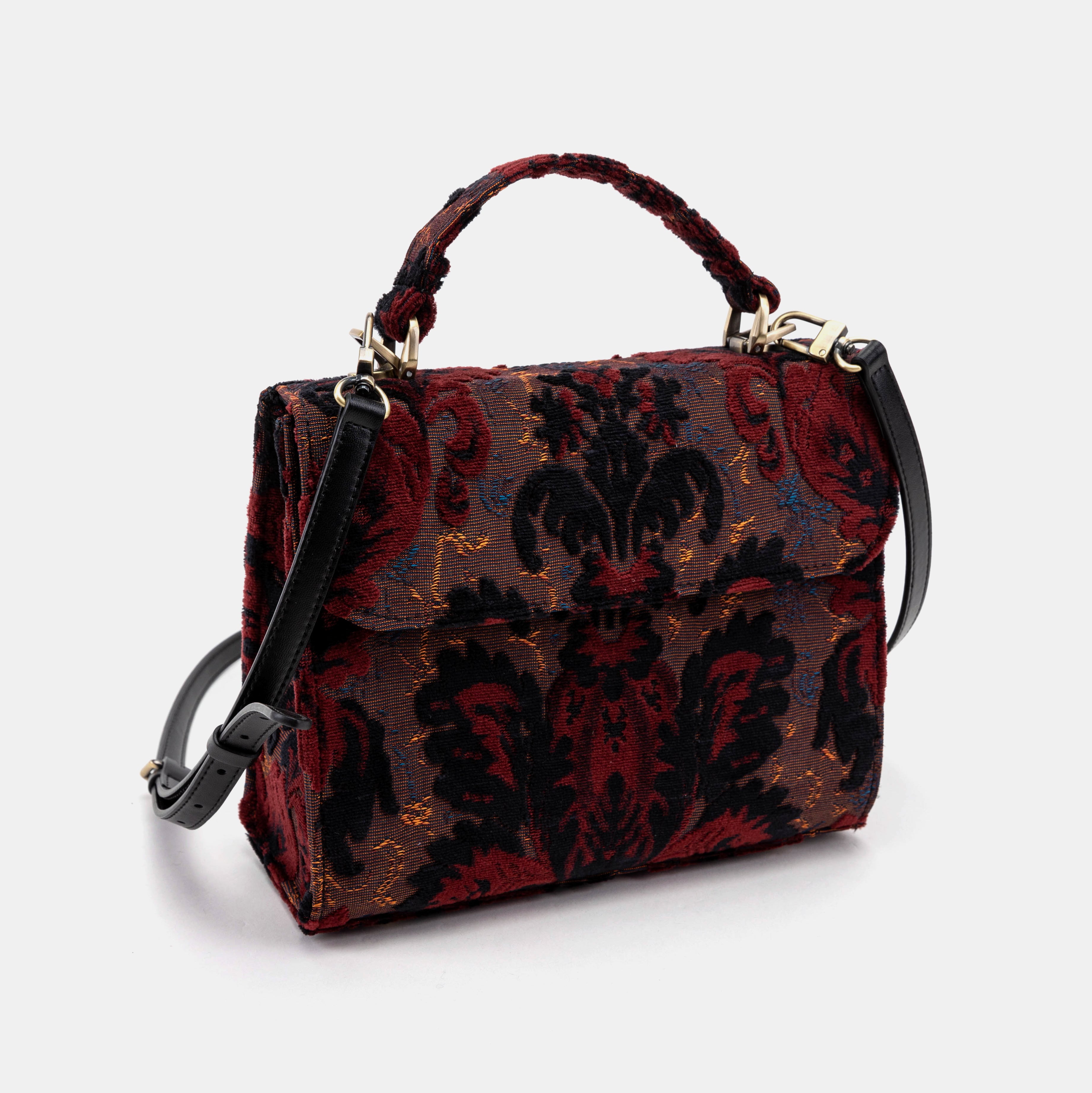 Burnout Velvet Revival Sephia Flap Satchel Carpetbag of America front side