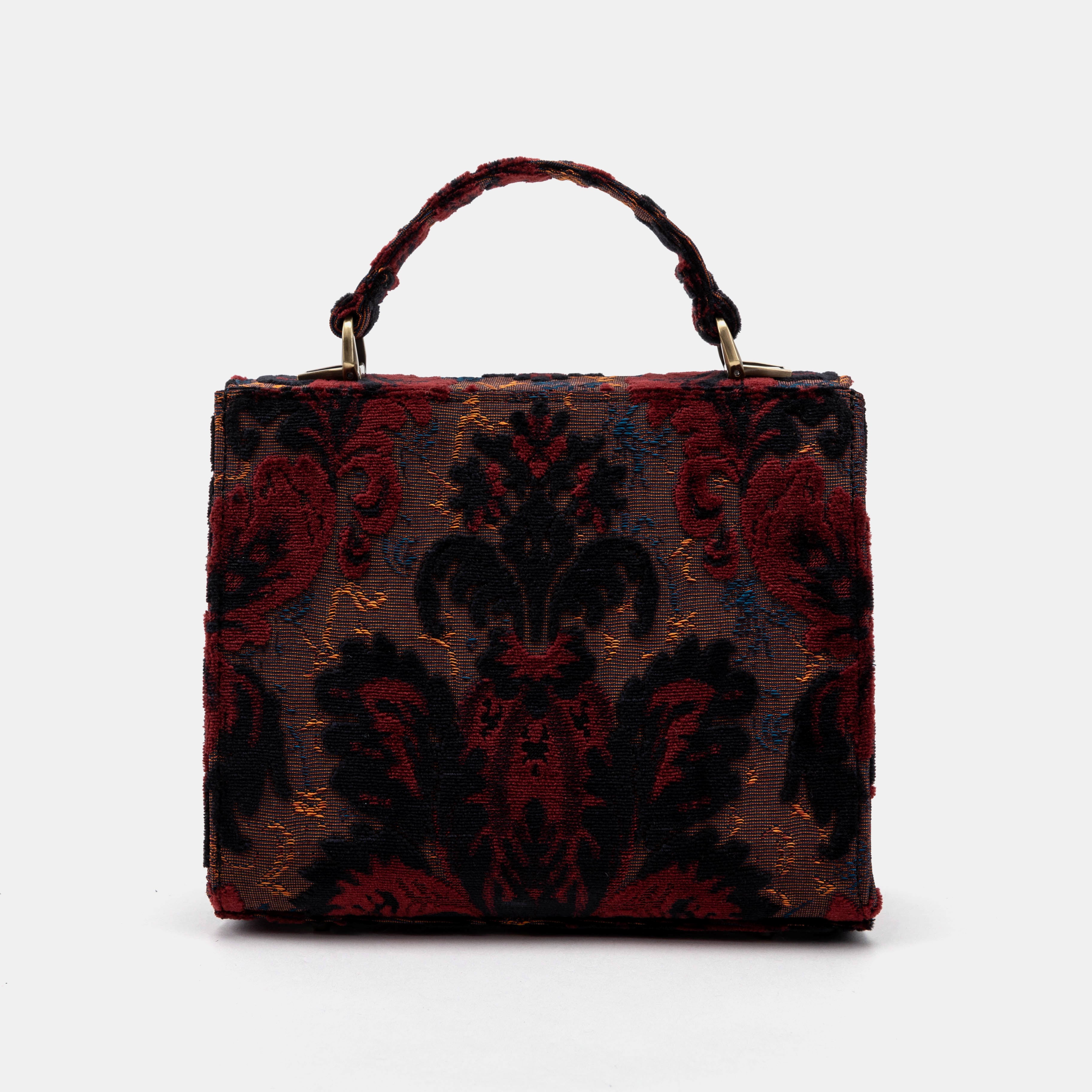 Burnout Velvet Revival Sephia Flap Satchel Carpetbag of America back