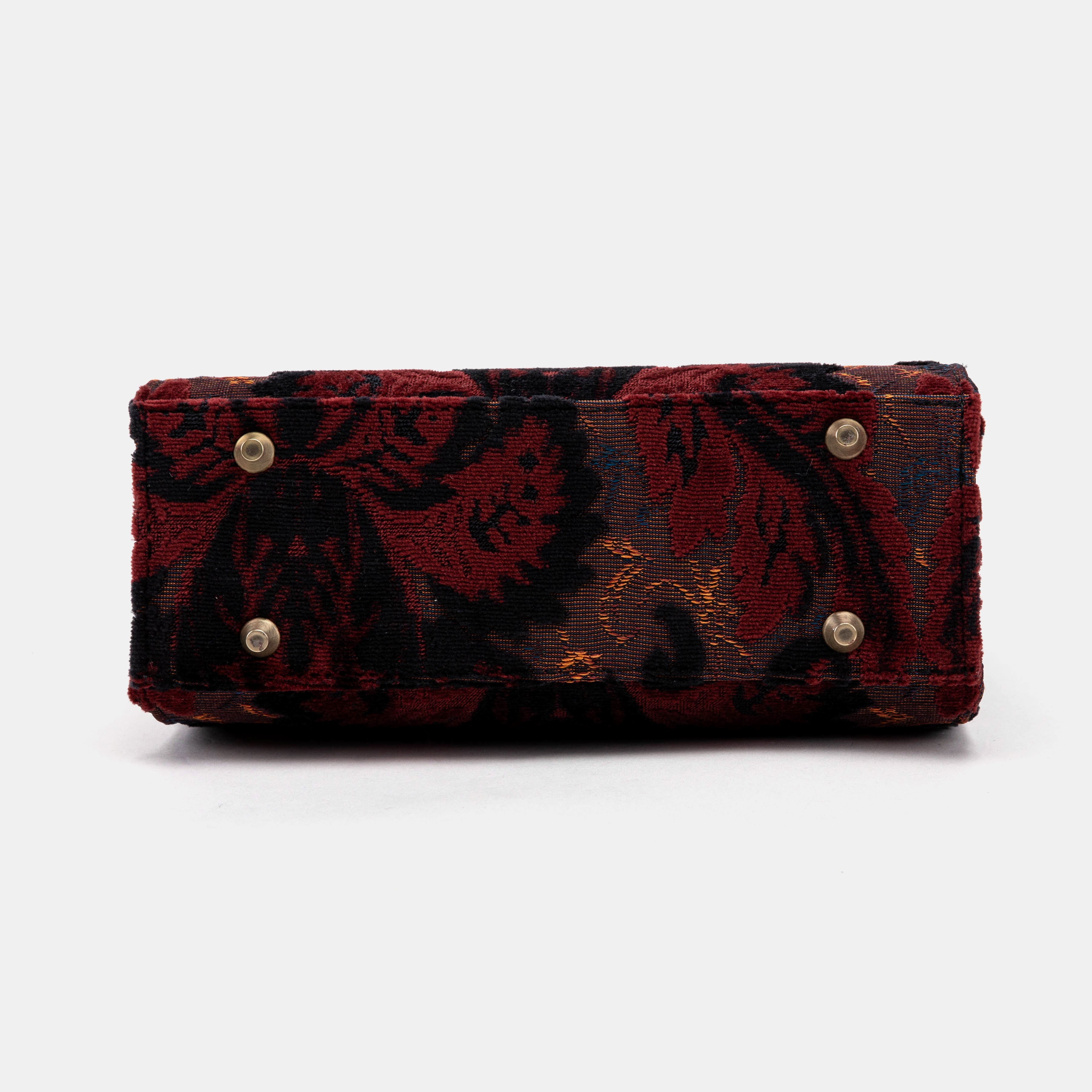 Burnout Velvet Revival Sephia Flap Satchel Carpetbag of America bottom