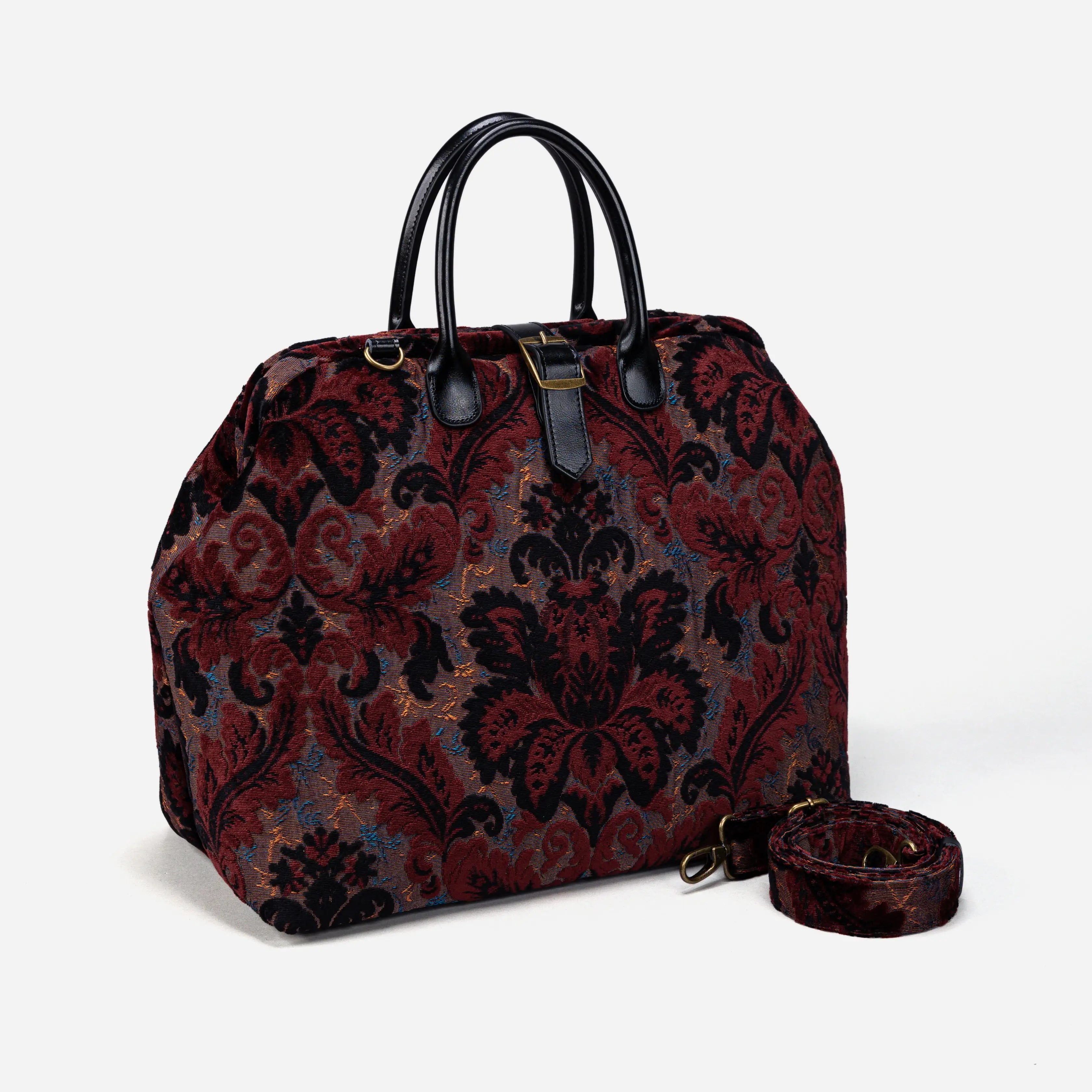 Burnout Velvet Revival Sephia Mary Poppins Weekender Carpetbag with shoulder strap