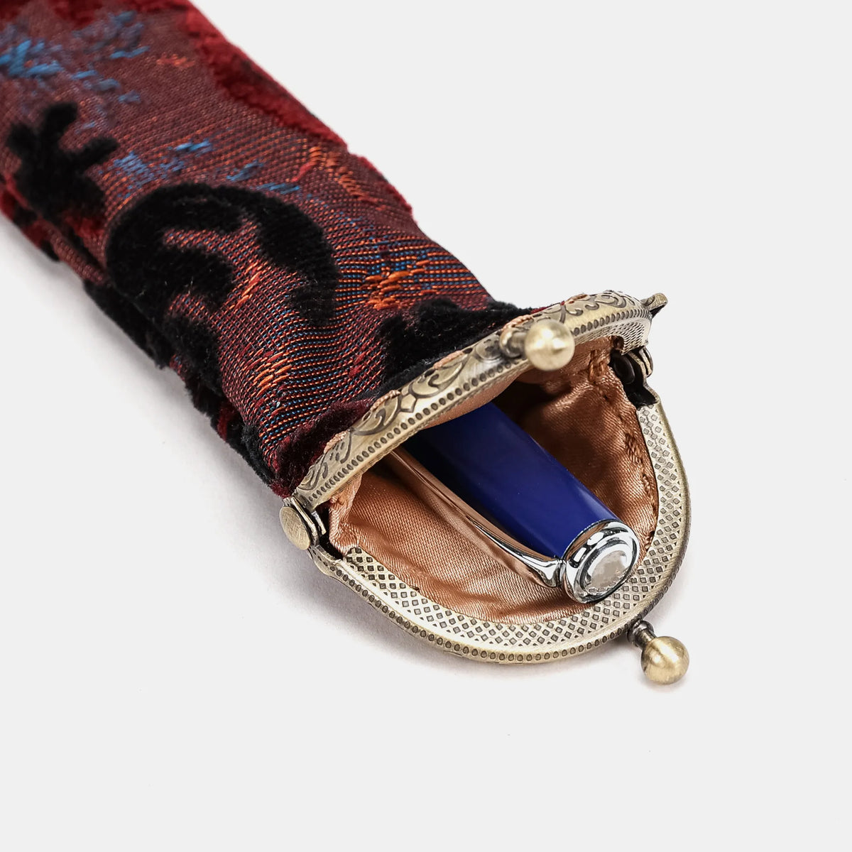 Burnout Velvet Revival Sephia Solo Pen Case Carpetbag of America open