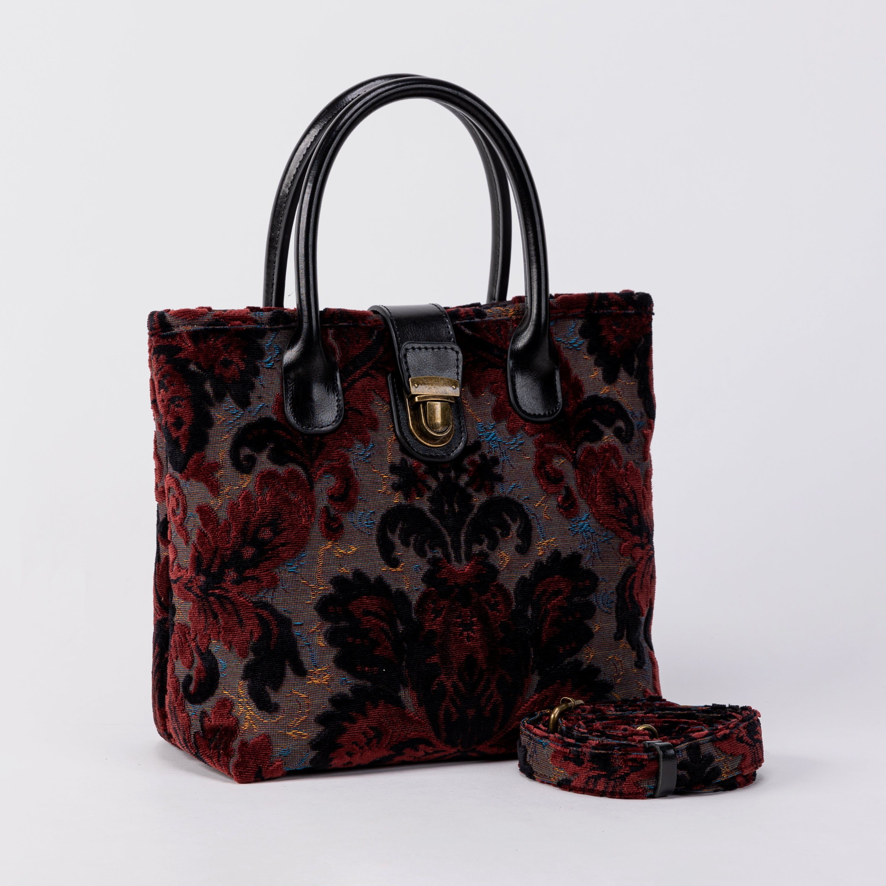 Burnout Velvet Revival Sephia Tuck Lock Carpet Satchel of America with strap