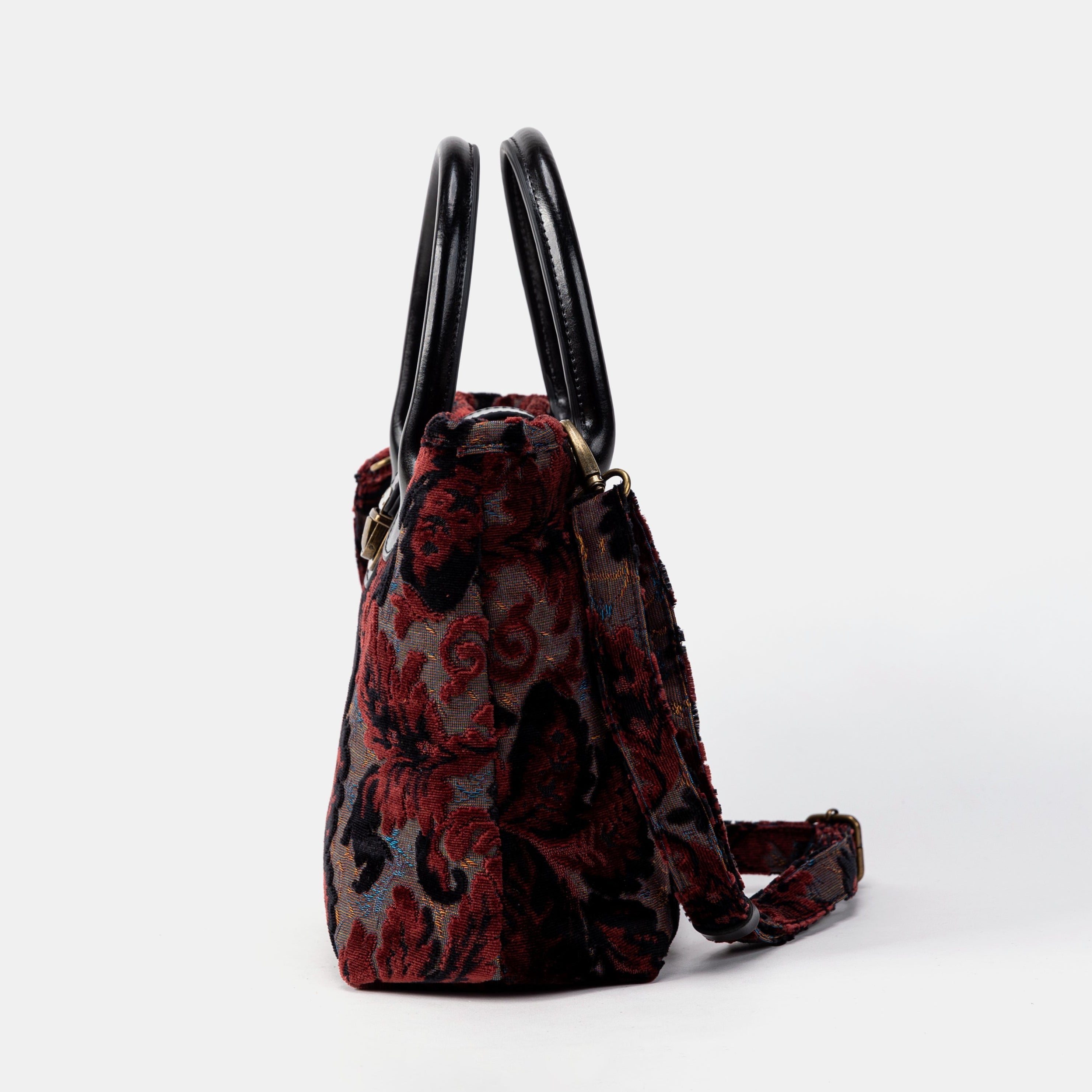 Burnout Velvet Revival Sephia Tuck Lock Carpet Satchel side