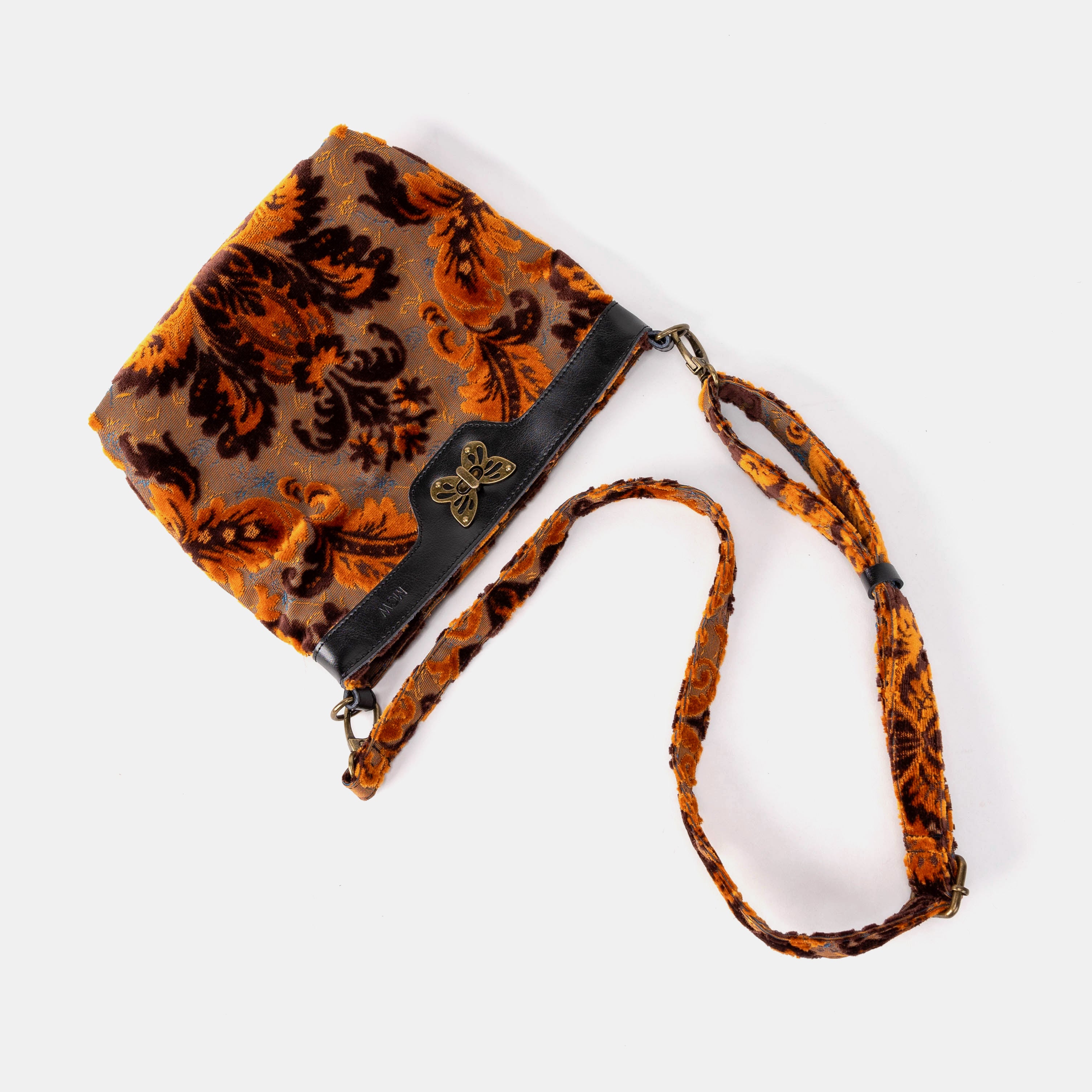Burnout Velvet Revival Sienna Butterfly Crossbody Bag of America lay flat