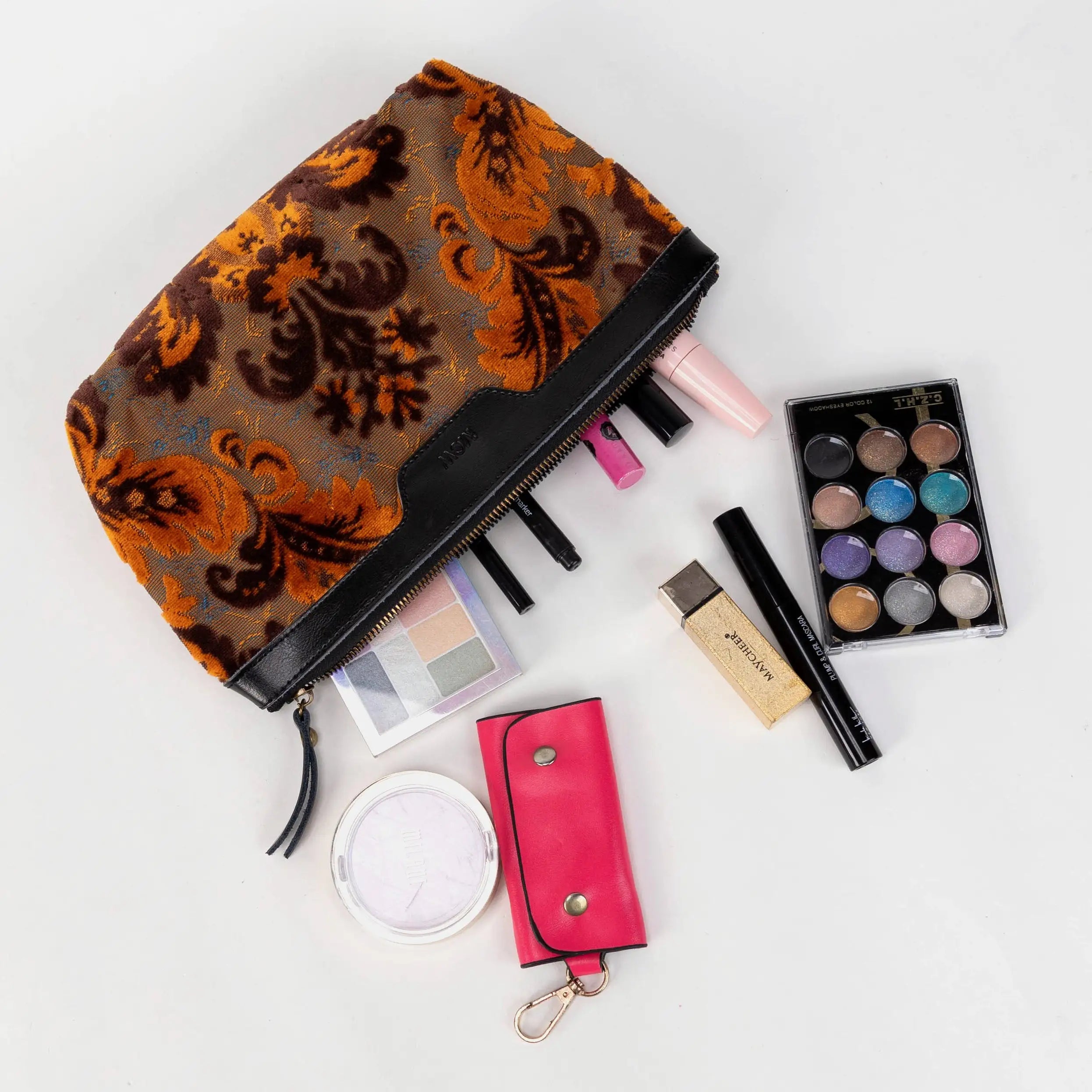 Burnout Velvet Revival Sienna Carpet Makeup Bag of America lay flat