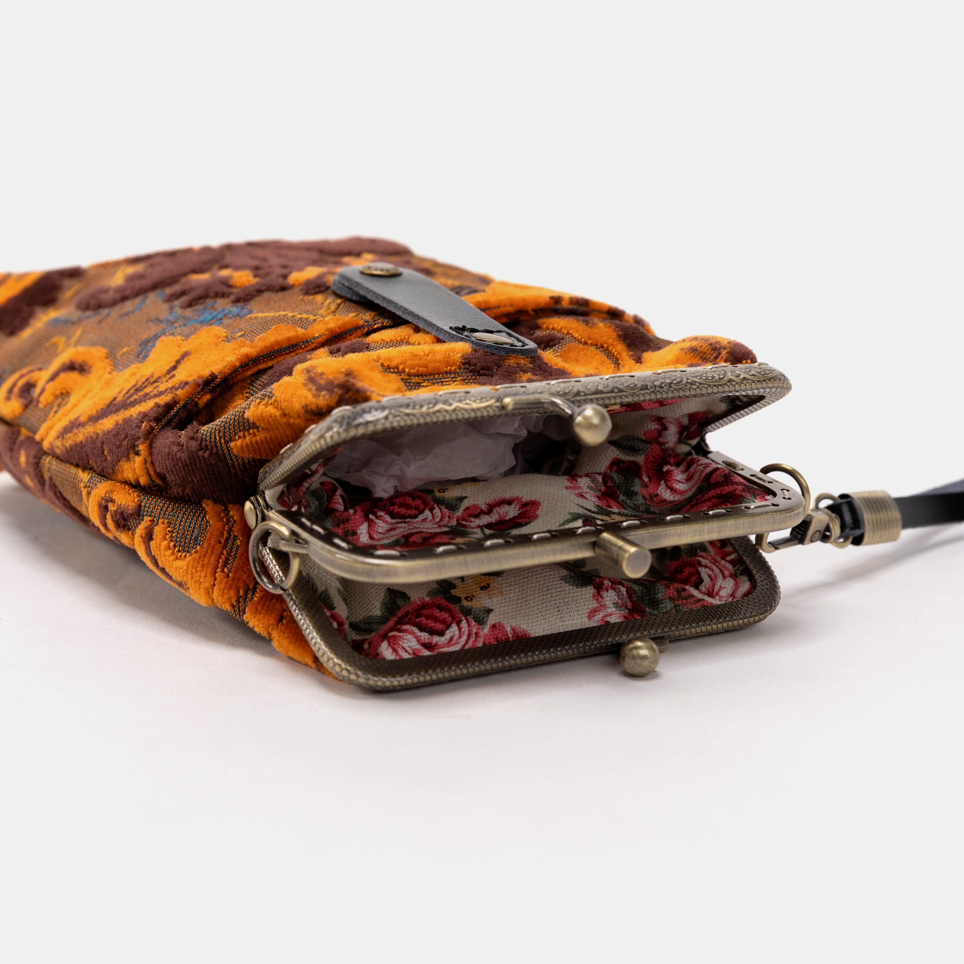 Burnout Velvet Revival Sienna Carpet Phone Case Carpetbag of America flat lay open mouth