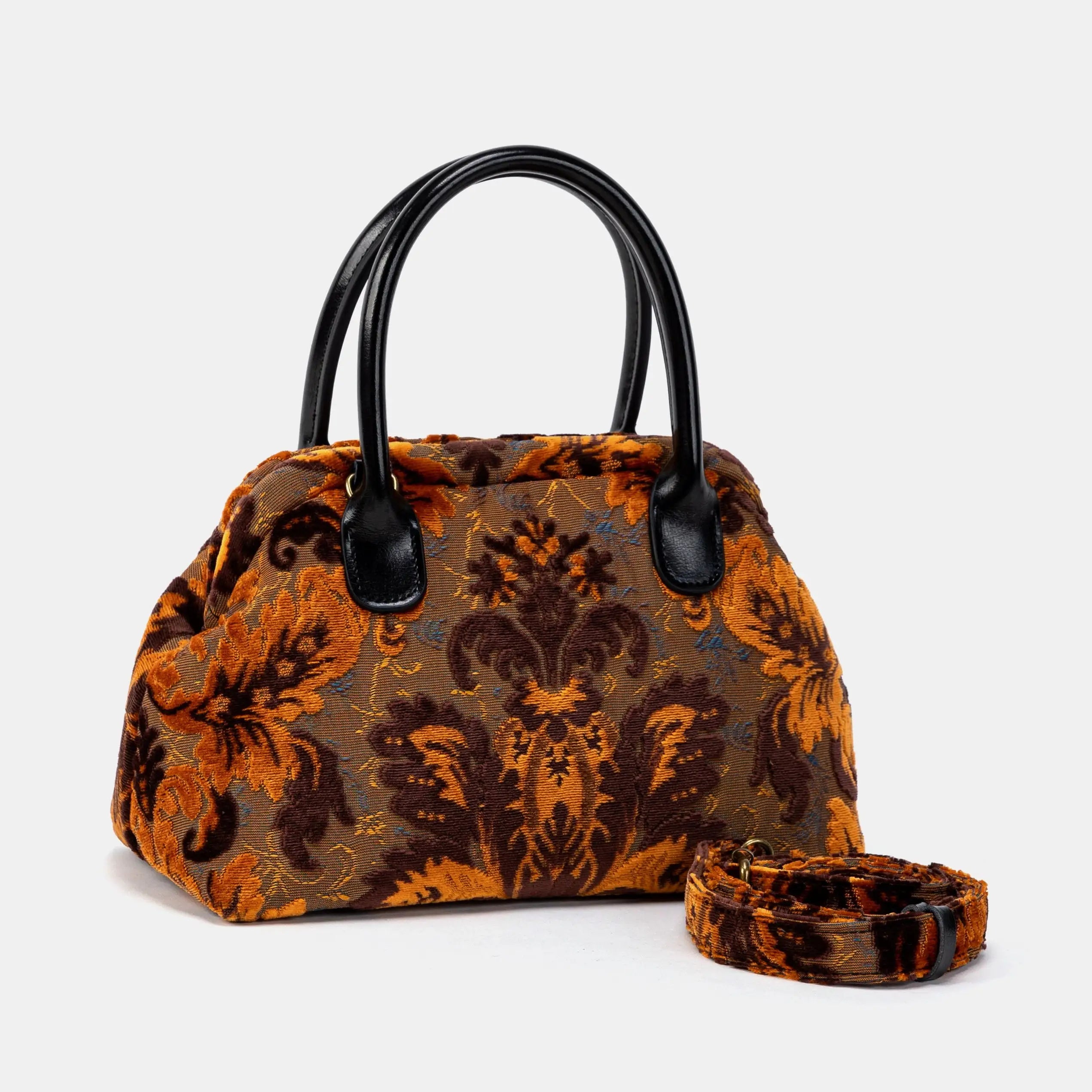 Burnout Velvet Revival Sienna Carpet Satchel Carpetbag of America with strap