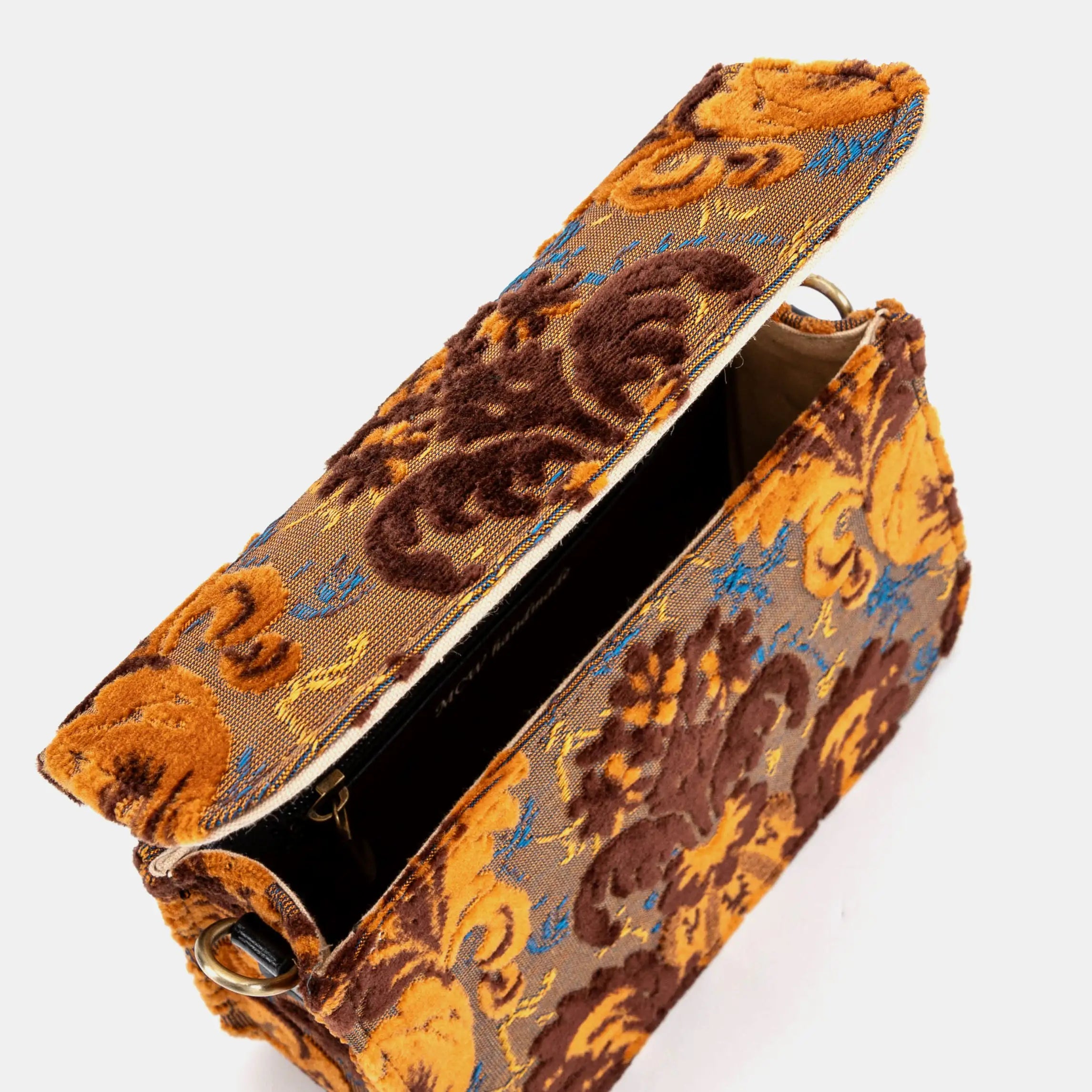Burnout Velvet Revival Sienna Flap Crossbody Bag of America opening