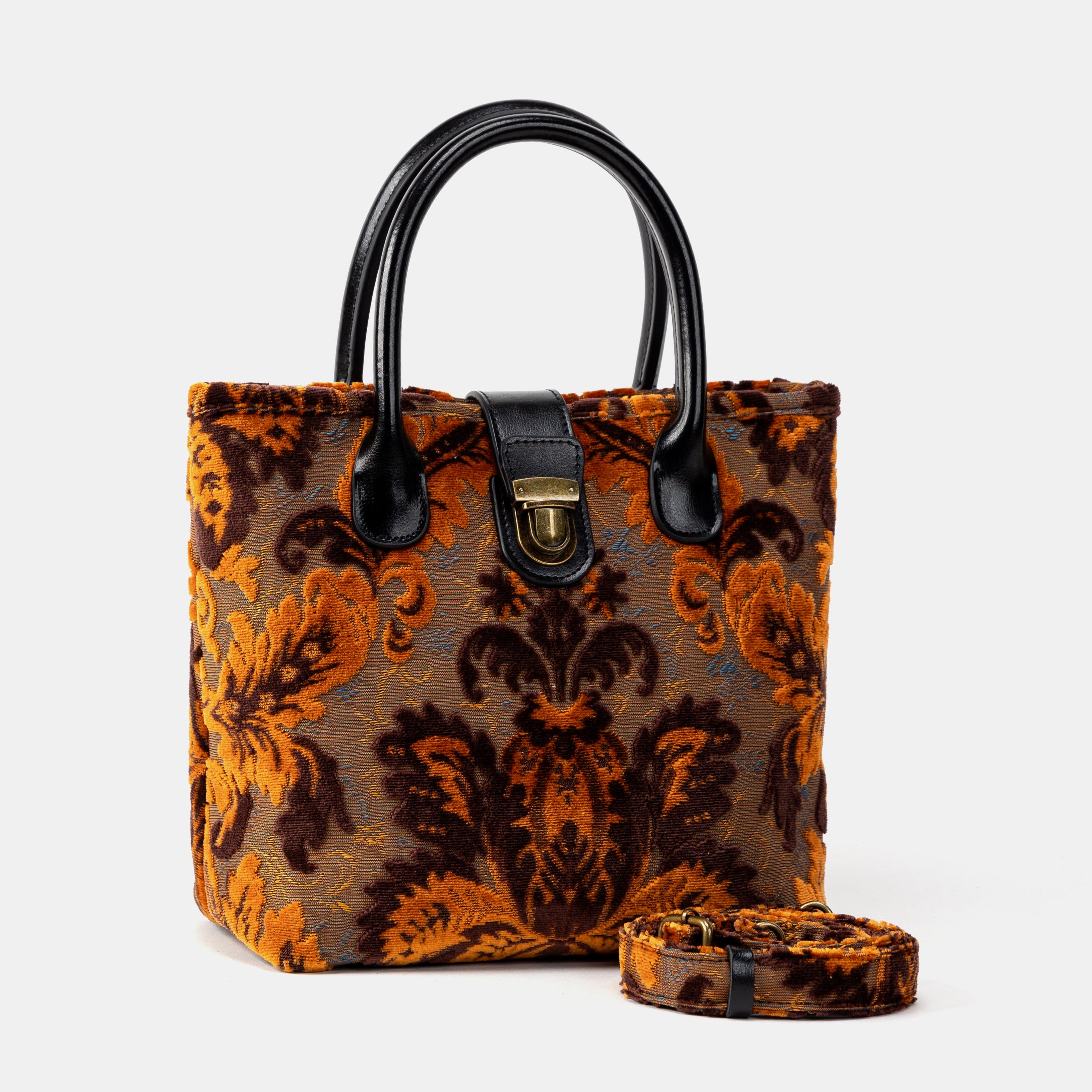 Burnout Velvet Revival Sienna Tuck Lock Carpet Satchel of America with strap