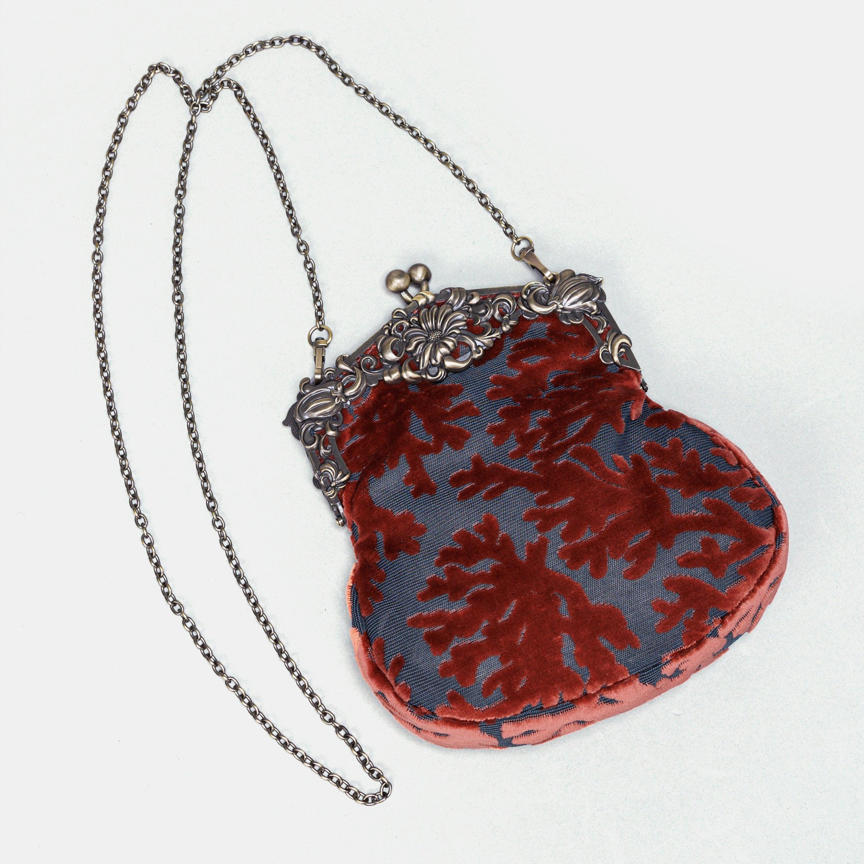 St Tropez Scuba Coral Chatelaine Purse Large carpet bag of America with long chain