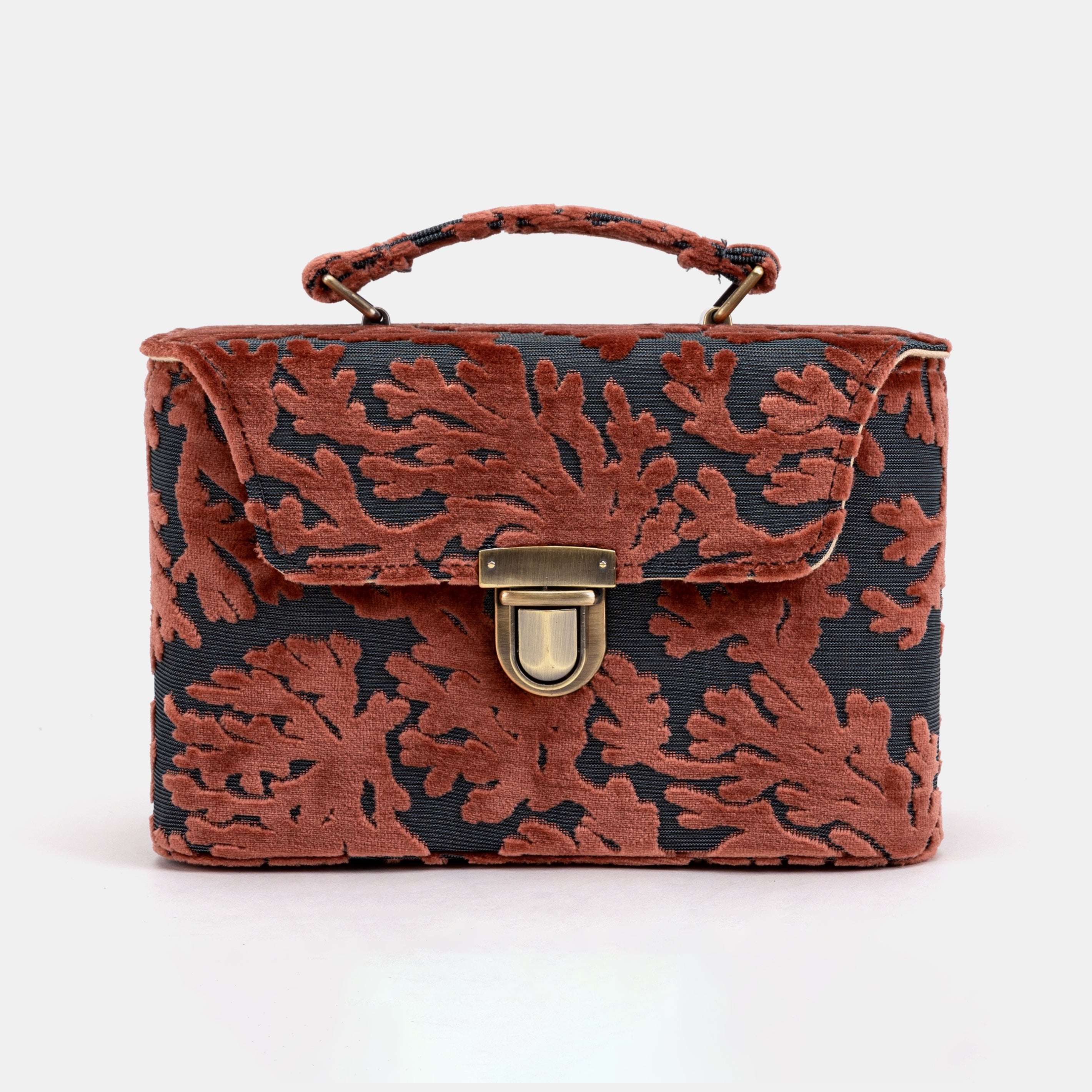 Burnout Velvet St Tropez Scuba Coral Clara Medium Train Case Purse primary of America front
