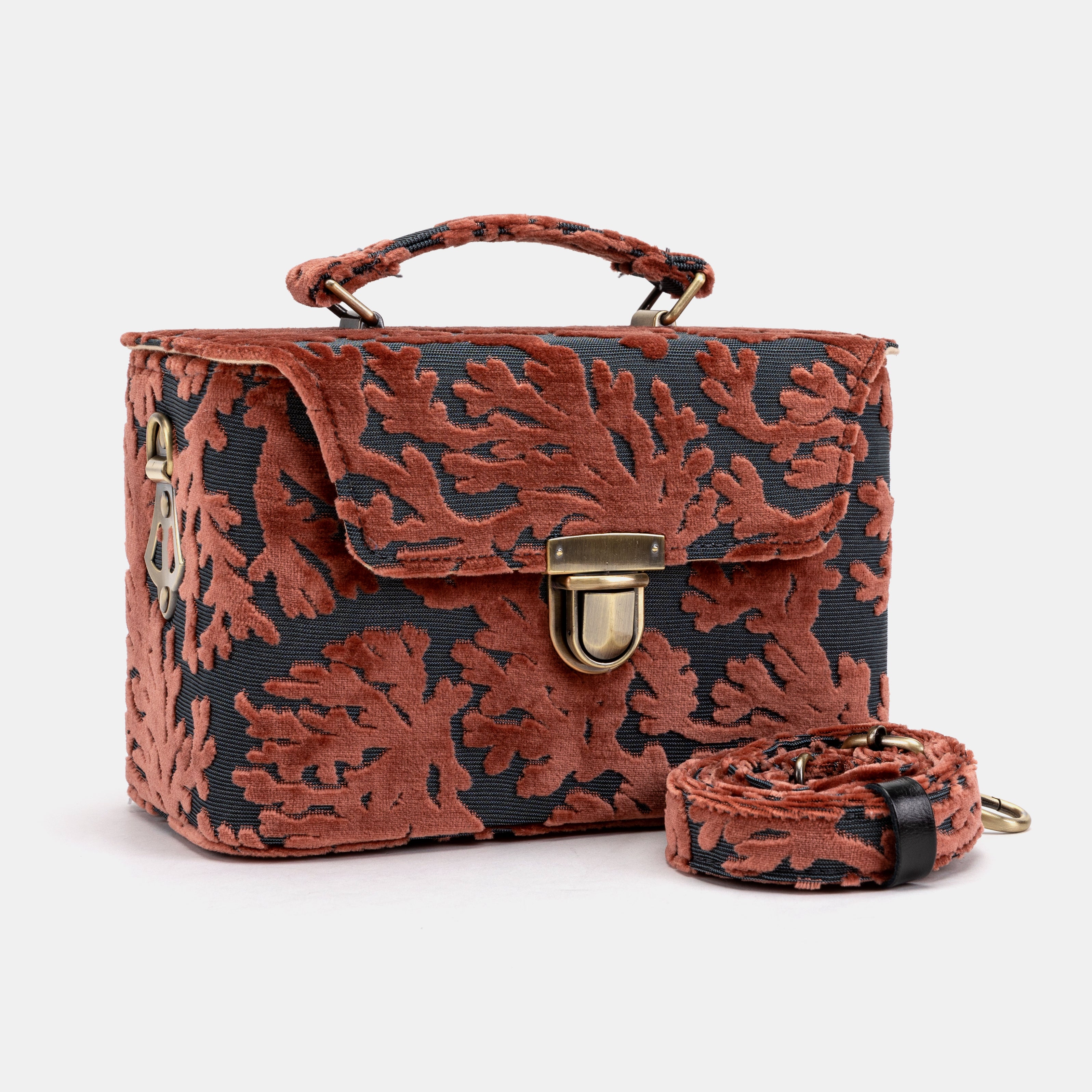 Burnout Velvet St Tropez Scuba Coral Clara Medium Train Case Purse  of America  main