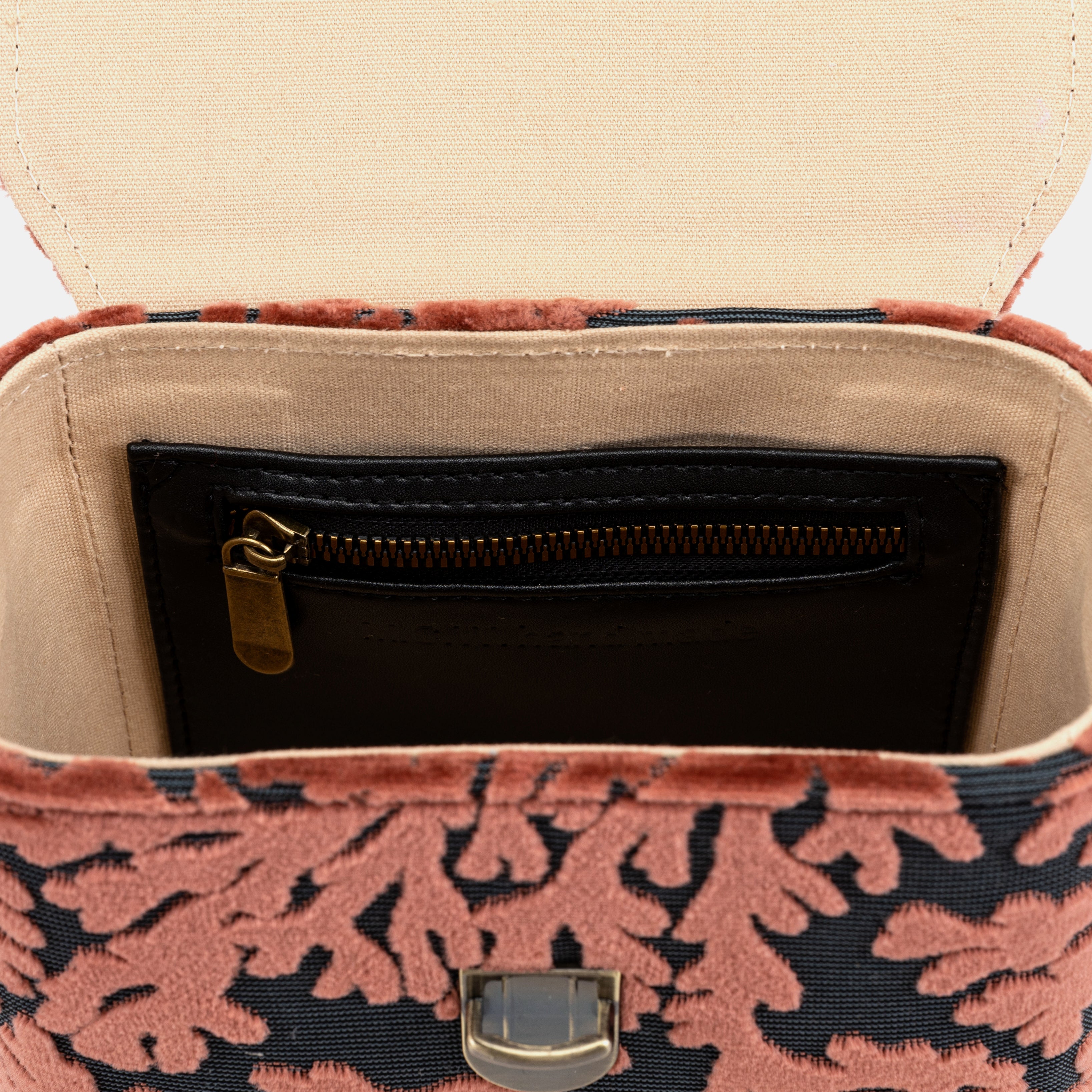Burnout Velvet St Tropez Scuba Coral Emma Small Train Case Crossbody of America inside pocket