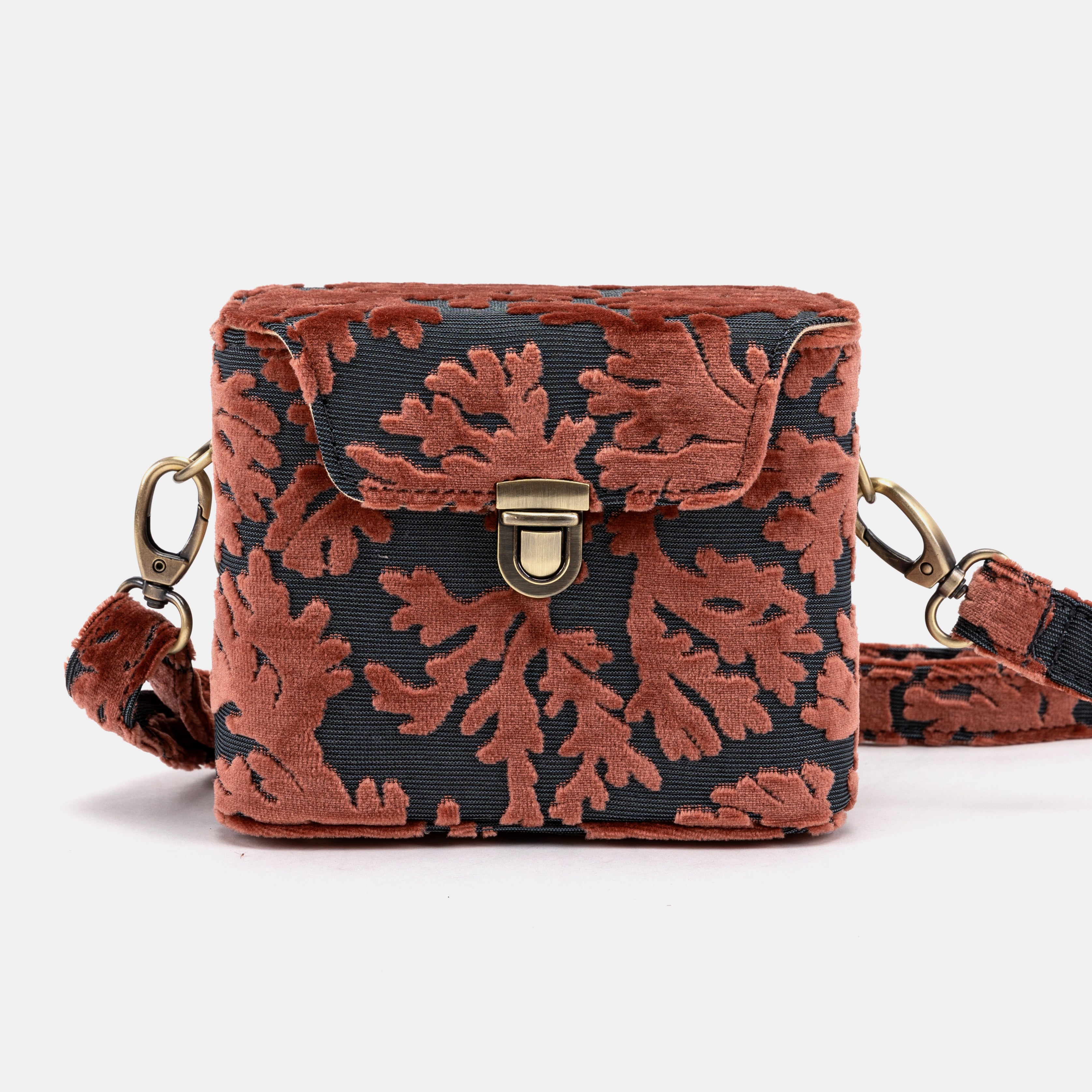 Burnout Velvet St Tropez Scuba Coral Emma Small Train Case Crossbody of America main
