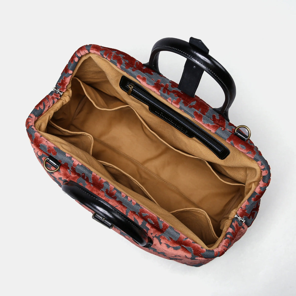 Burnout Velvet St Tropez Scuba Coral Mary Poppins Weekender Carpetbag open