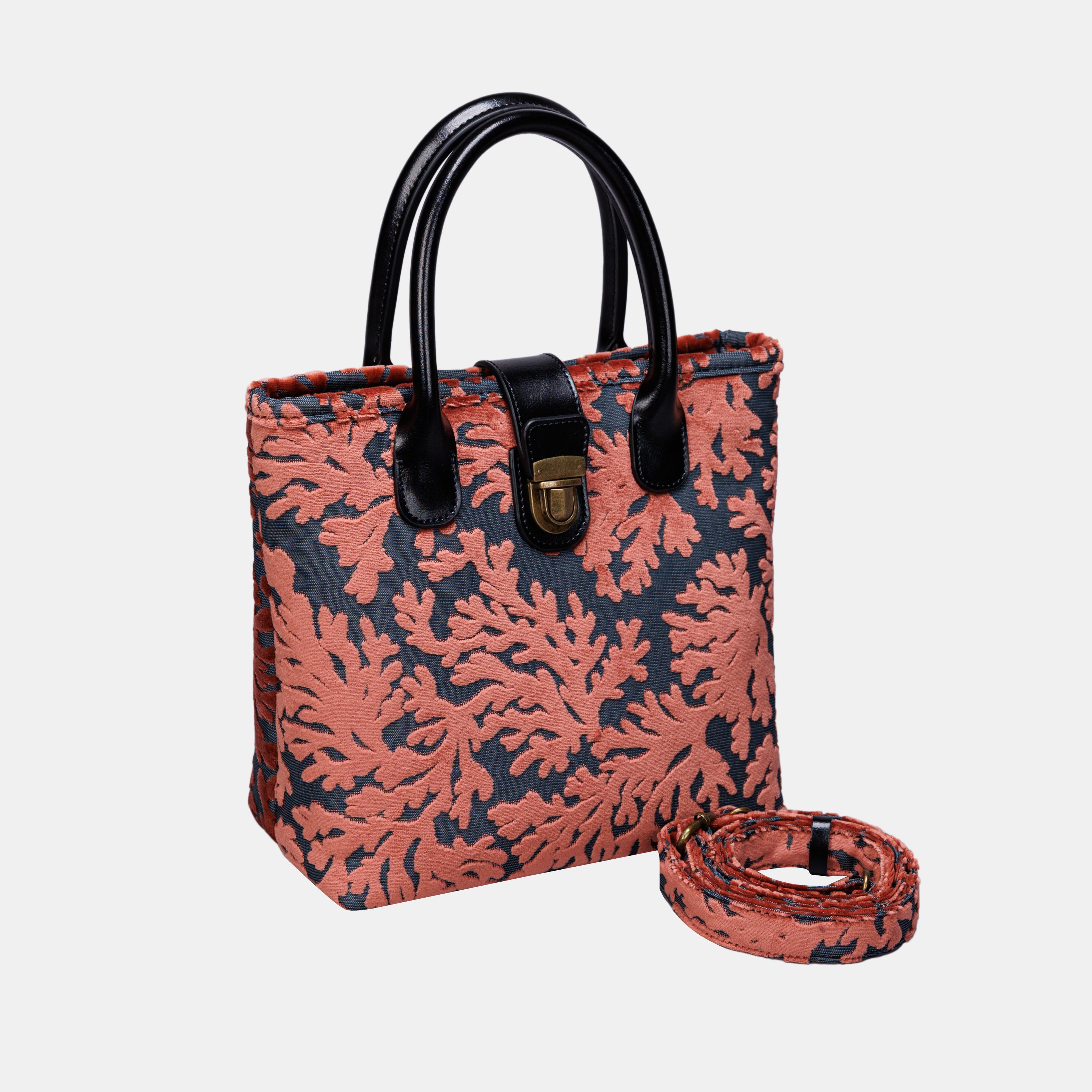St Tropez Scuba Coral Tuck Lock Carpet Satchel carpet bag MCW Handmade of America with strap