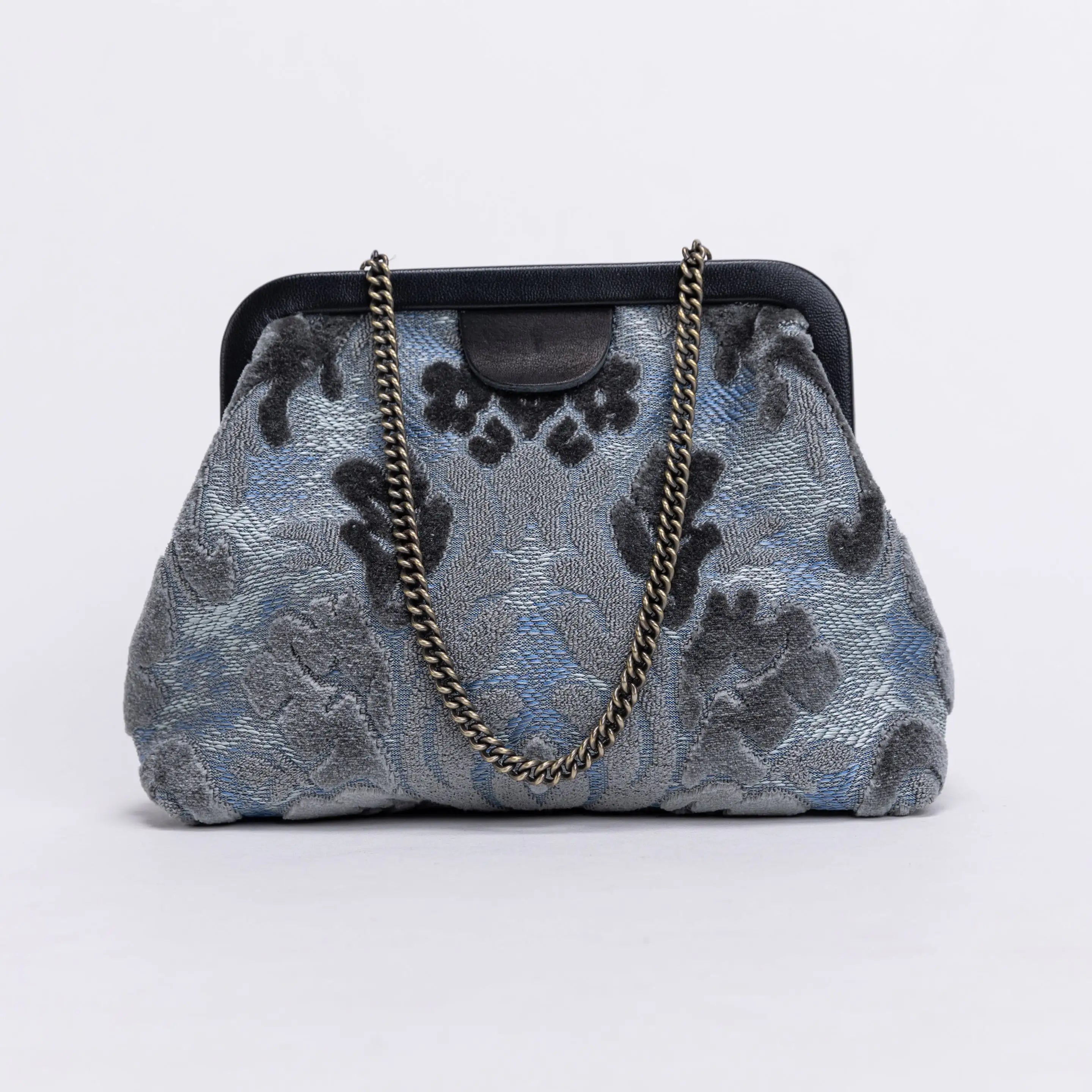 Burnout Velvet Steel Blue Alma Evening Clutch Carpet Bag of America front
