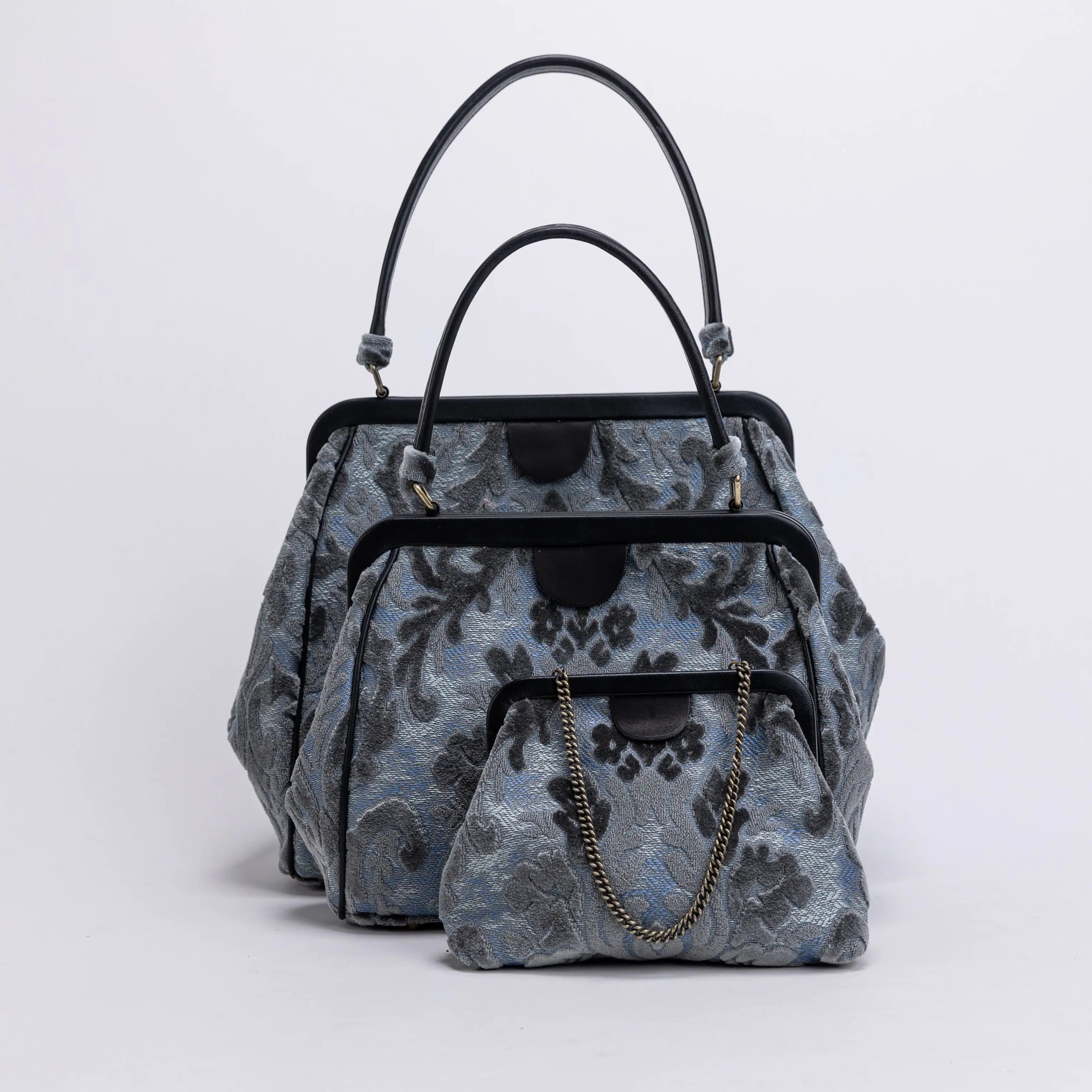 Burnout Velvet Steel Blue Alma Carpet Bag of America