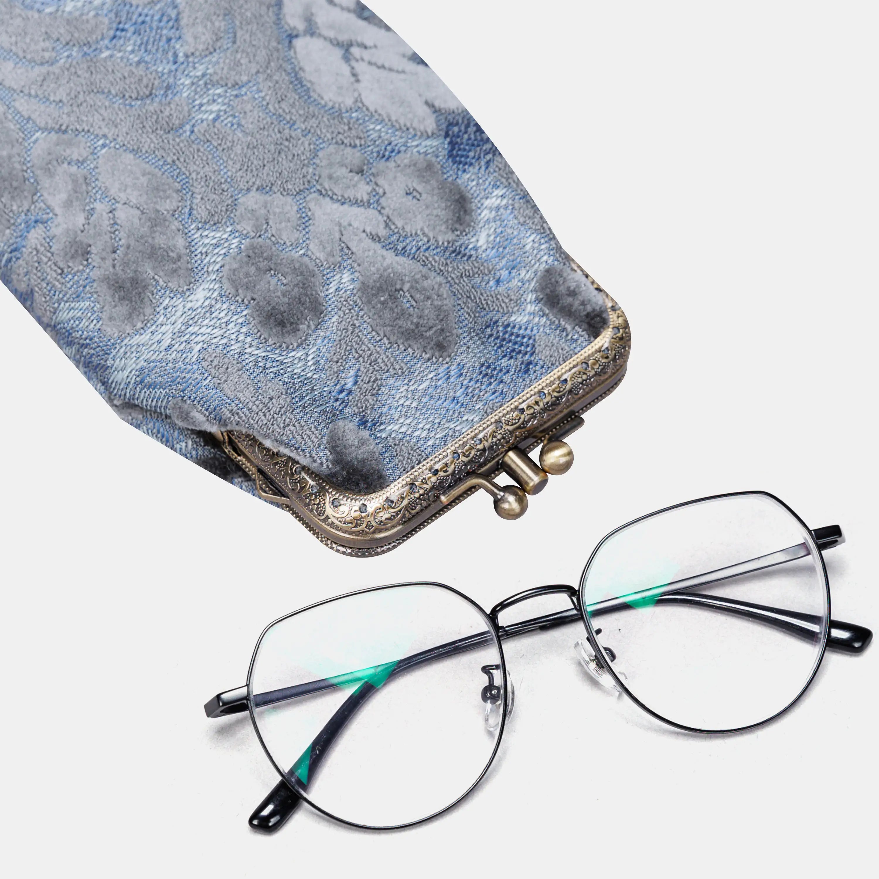Burnout Velvet Steel Blue Carpet Eyeglasses Case of America with glasses-4