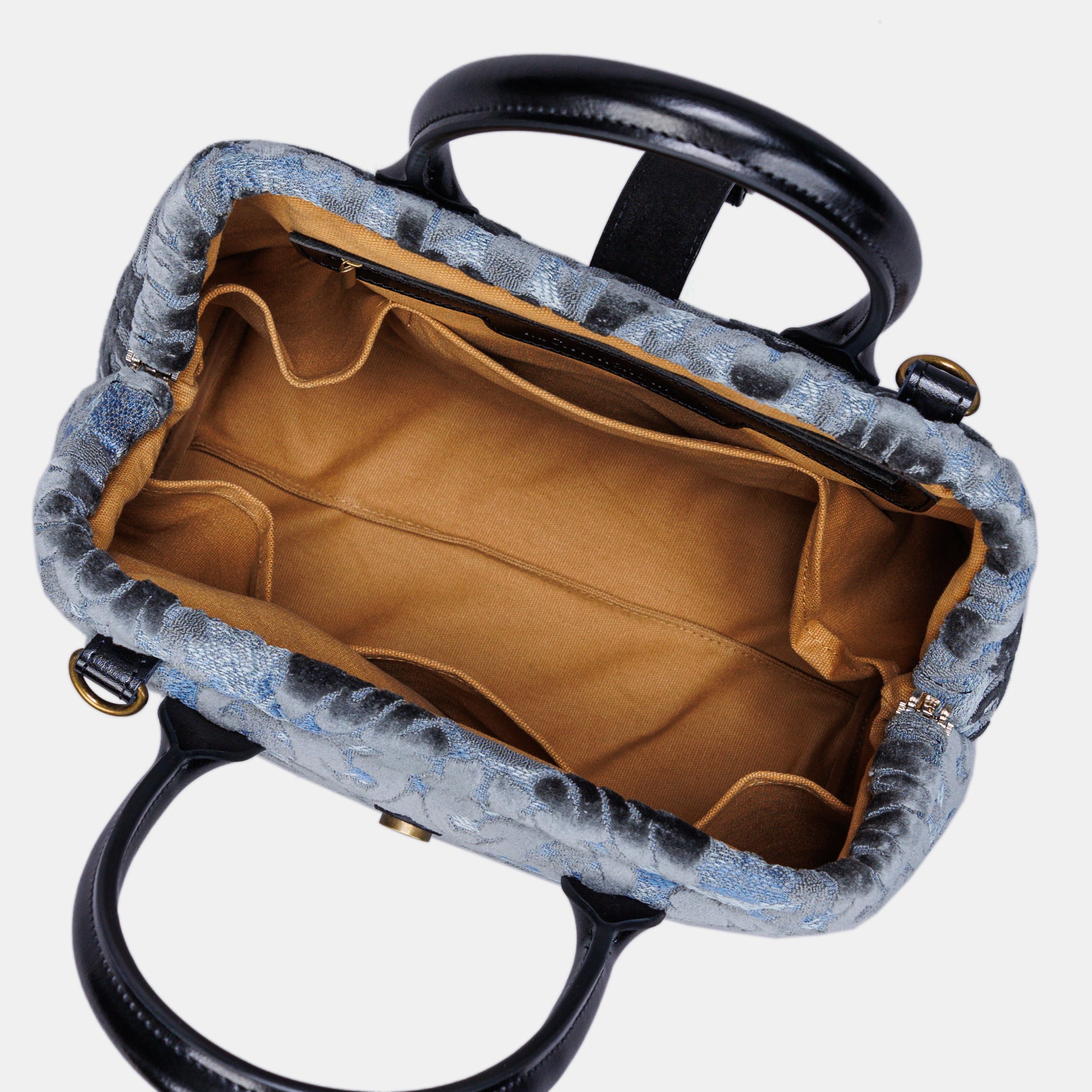 Burnout Velvet Steel Blue Carpet Handbag Purse carpet bag MCW Handmade of America open