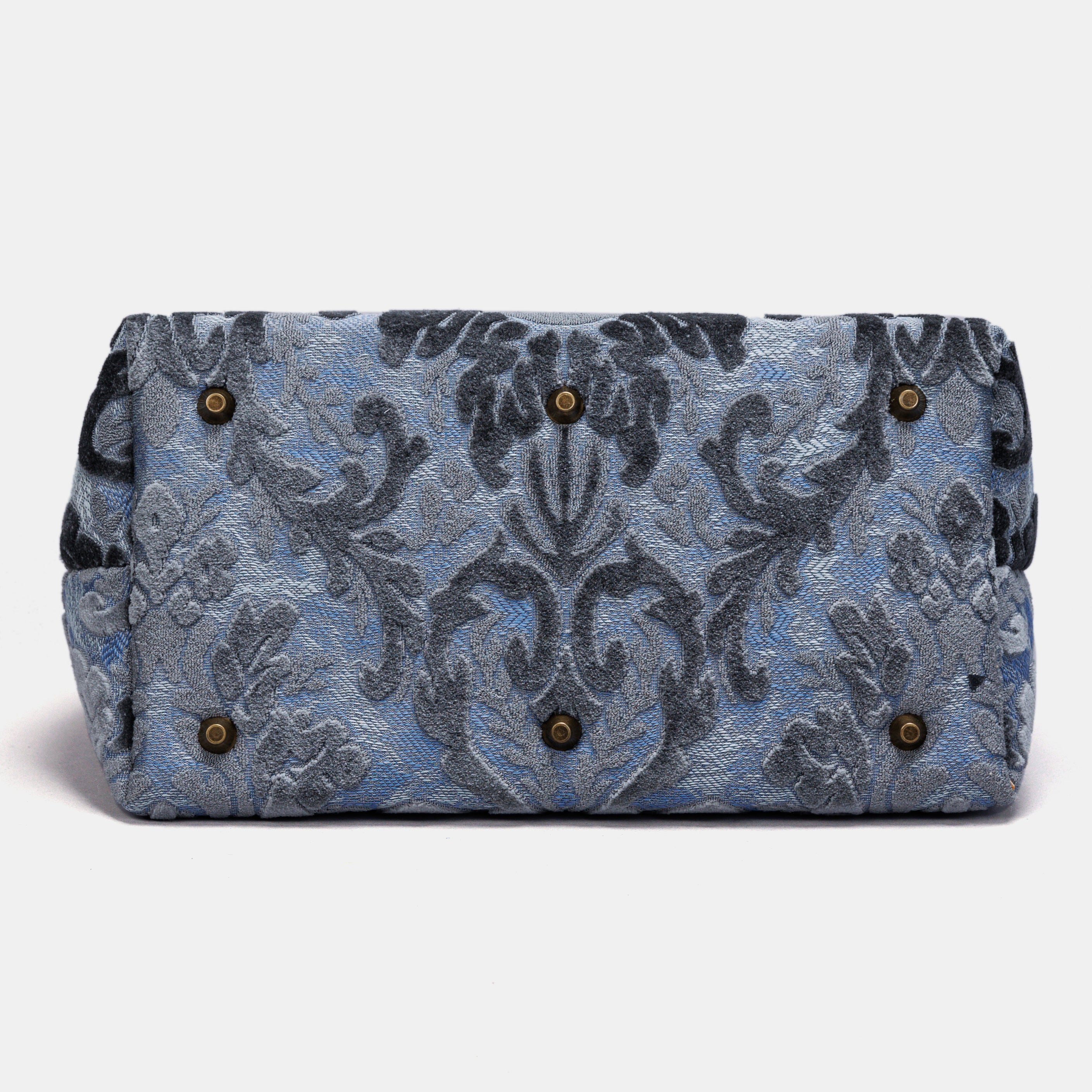 Burnout Velvet Steel Blue Carpet Handbag Purse carpet bag MCW Handmade of America bottom